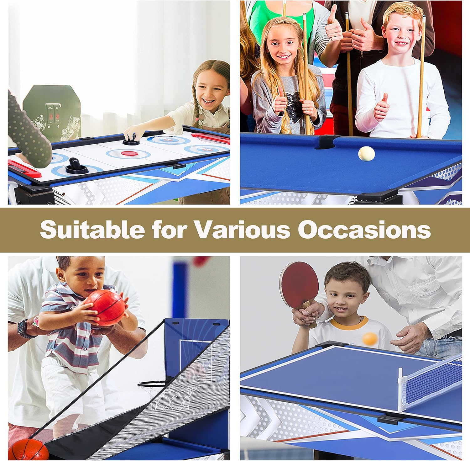 HLC – Juego de mesa de juego 5 en 1, portátil, multijuego, mesa de juego plegable con accesorios, futbolín, ping pong, billar en la piscina, hockey