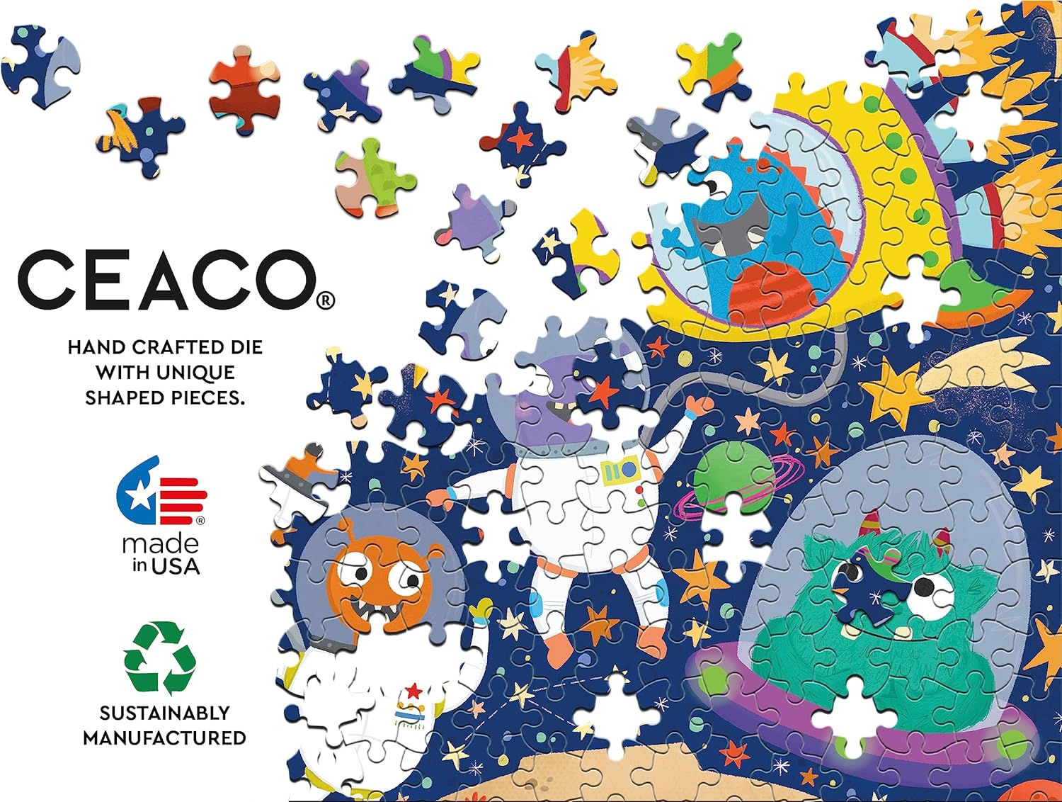 Ceaco – Brillan en la oscuridad – Space Aliens – Rompecabezas de 100 piezas