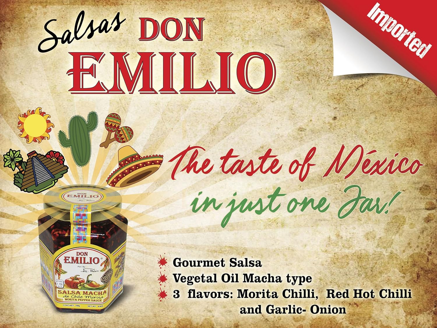 Paquete de 3 Salsas “Machas” Don Emilio de 9 oz (ajo y cebolla), MILD, hechas en México