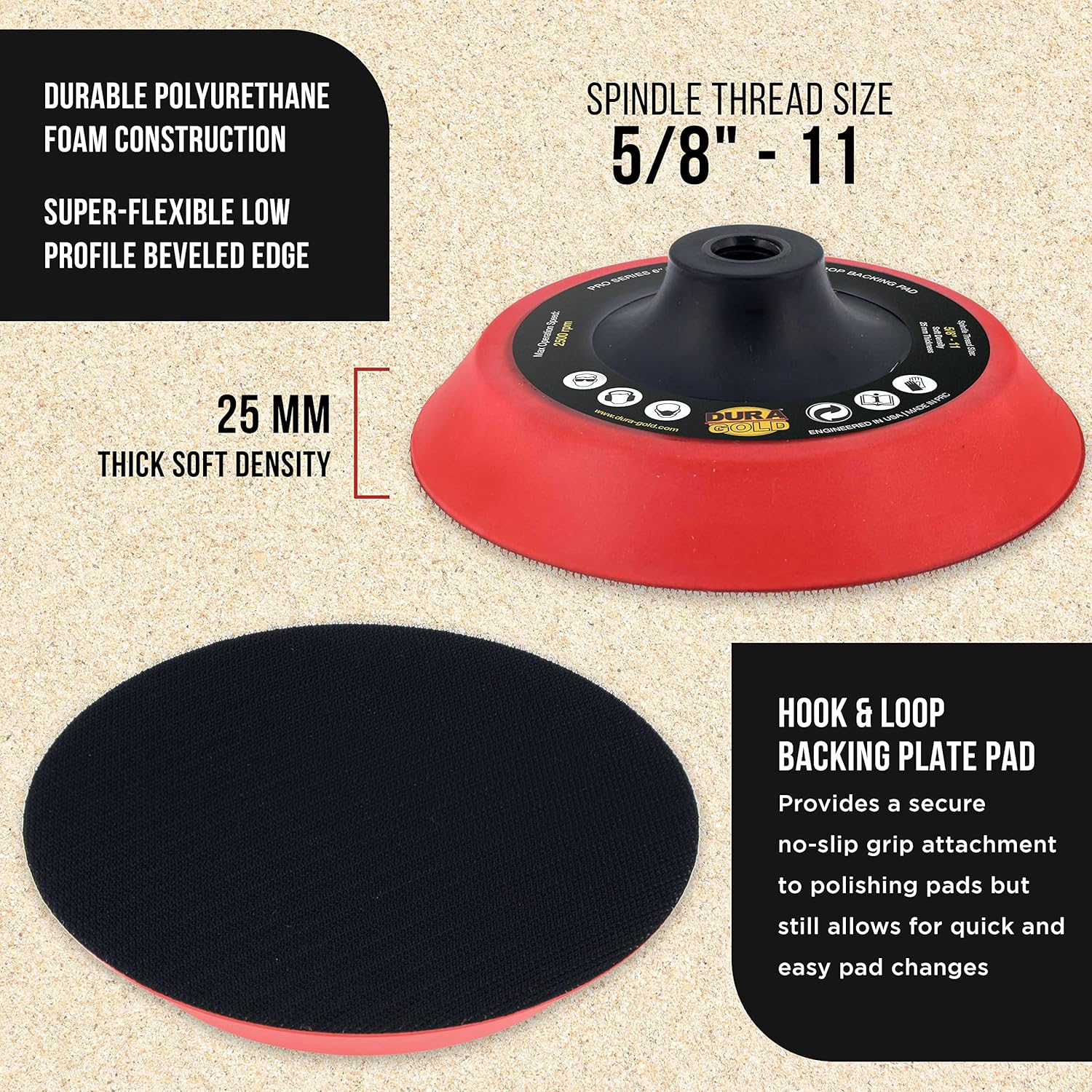 Dura-Gold Pro Series – Almohadilla de respaldo de gancho y bucle de pulido de borde flexible súper suave de 6 pulgadas, 58 pulgadas – 11 hilos –