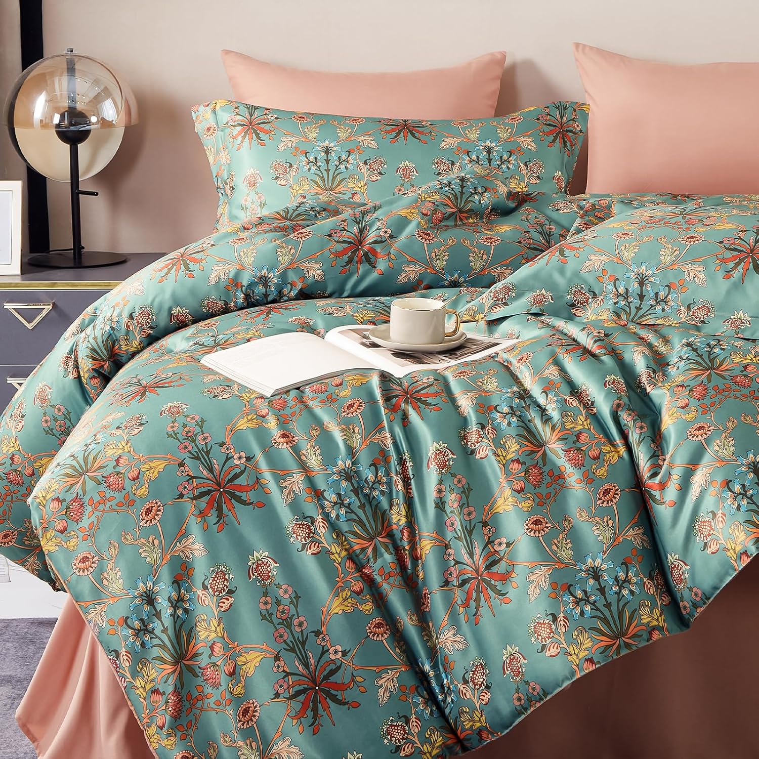 Cupocupa Juego de edredón queen edredón de 7 piezas para cama tamaño queen edredón ultrasuave y ligero queen juego de cama floral para todas las