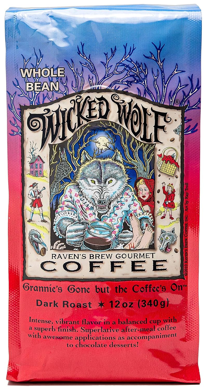 Raven’s Brew Coffee Café de cuerpo completo tostado oscuro en grano entero – Wicked Wolf, 12 onzas