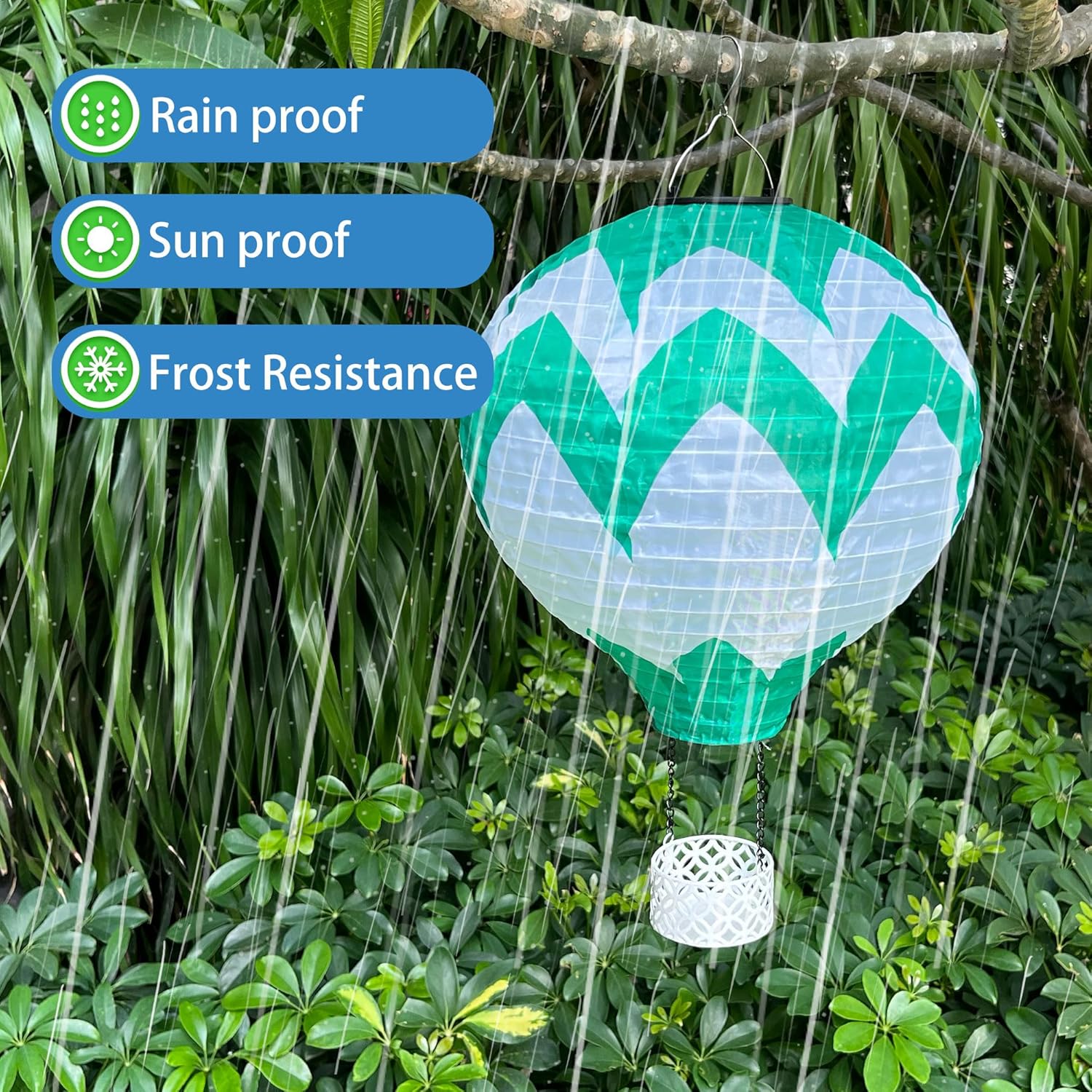 Linterna solar de globo de aire caliente con luz de llama parpadeante, luces colgantes solares para exteriores, impermeables, para jardín, patio,