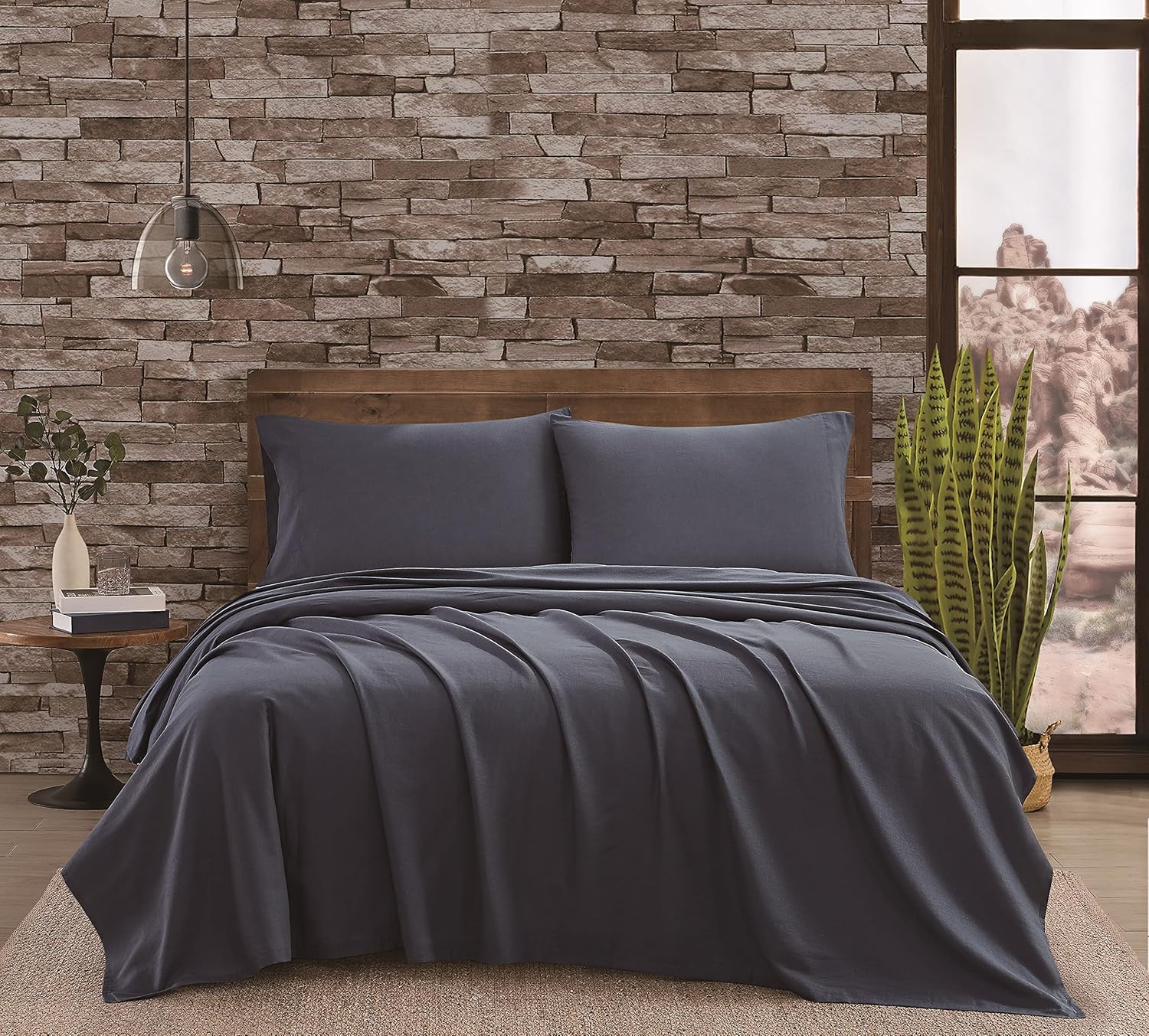 FRYE Juego de sábanas y fundas de almohada de 2 piezas, secado rápido, mezcla de lino y algodón transpirable, azul oscuro
