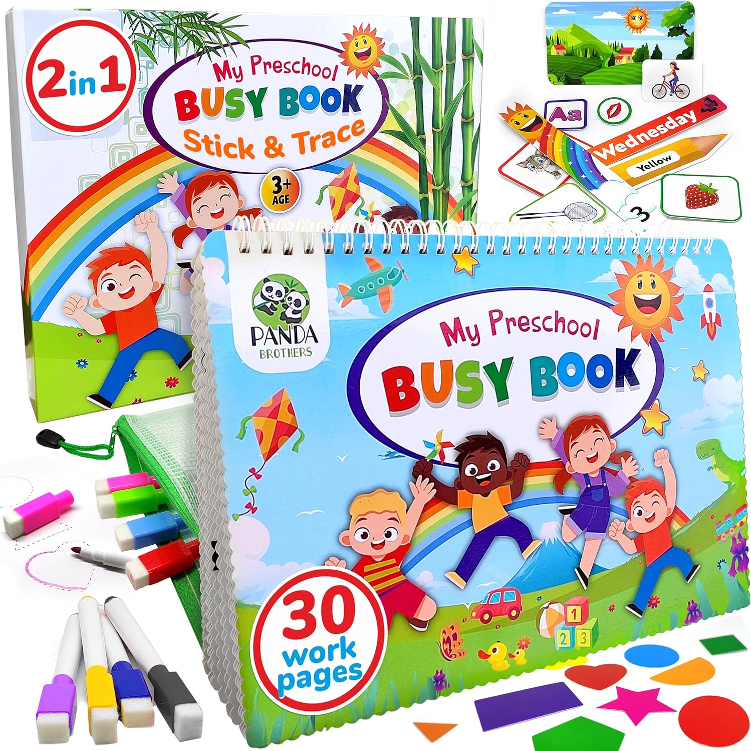 Panda Brothers Libro ocupado para niños pequeños, juguetes Montessori para 3, 4, 5 años, actividades de aprendizaje preescolar, juguetes educativos