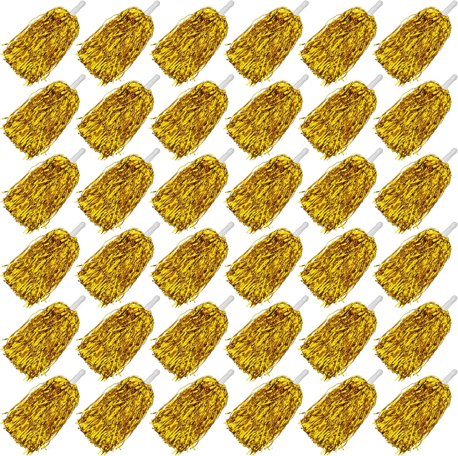 36 pompones de animadora de plástico de aluminio metálico con mango de bastón para juegos, deportes, escuadrones, fiestas de baile, fútbol,