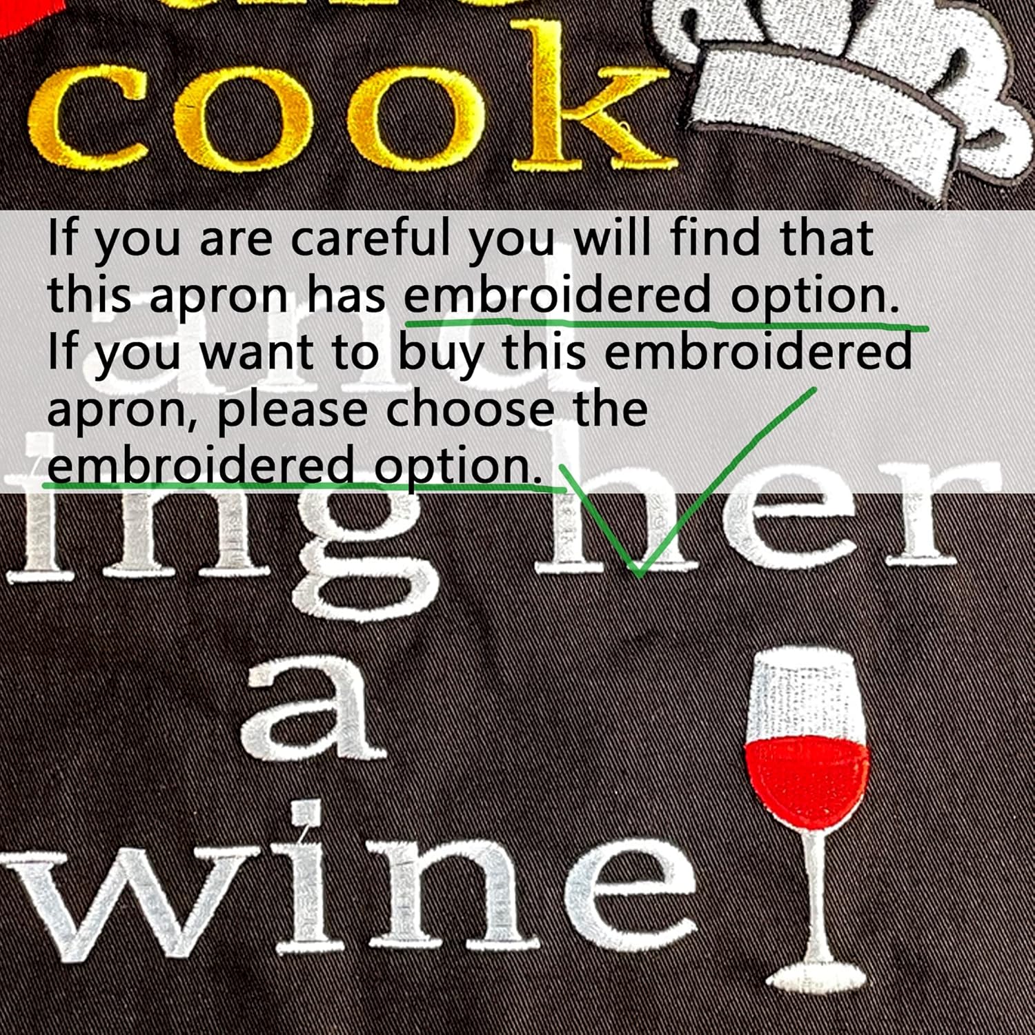 Divertido delantal para mujer con bolsillos – Kiss The Cook And Bring Her (tejido bordado, talla única), Negro –