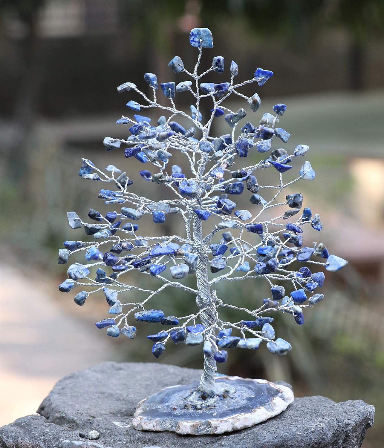Árbol de la vida de chakras de lapislázuli  Árbol de cristal para energía positiva, base de rodajas de ágata geoda, árbol de piedras preciosas hecho