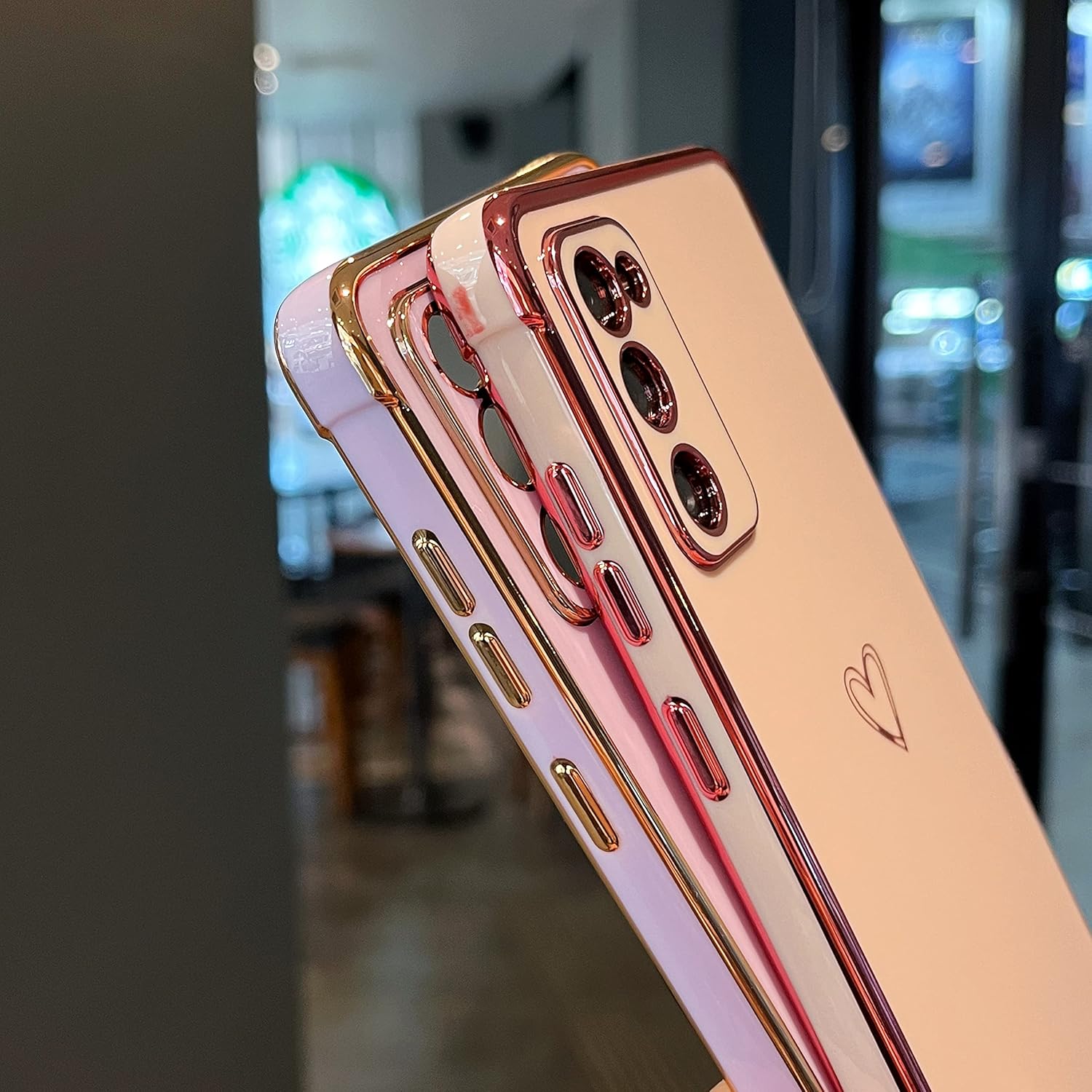ZTOFERA Funda diseñada para Samsung Galaxy S20 FE 5G, bonito borde chapado con patrón de corazones de amor con protección para lente de cámara, para