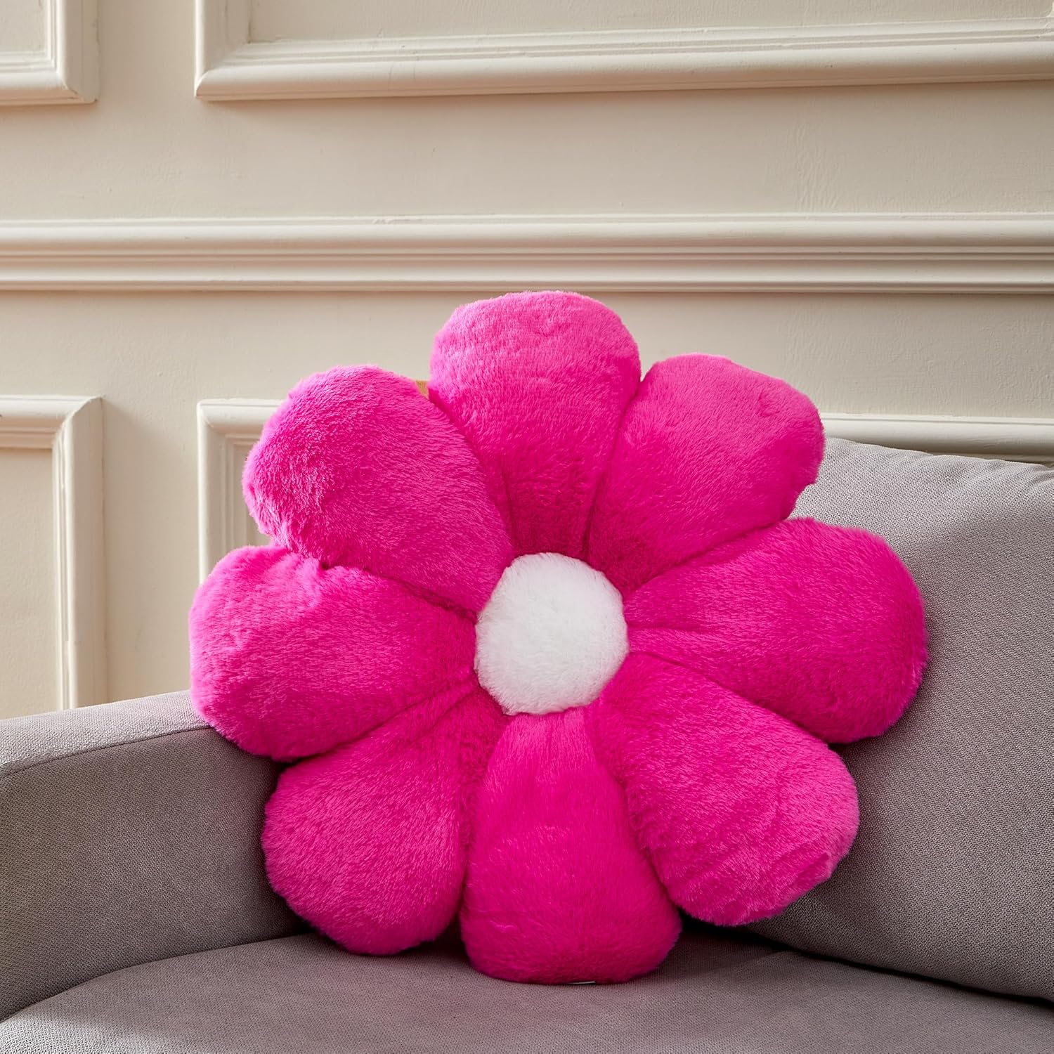 Cojín decorativo de 21.6 pulgadas con diseño de flores rosas profundas, para niñas y adultos
