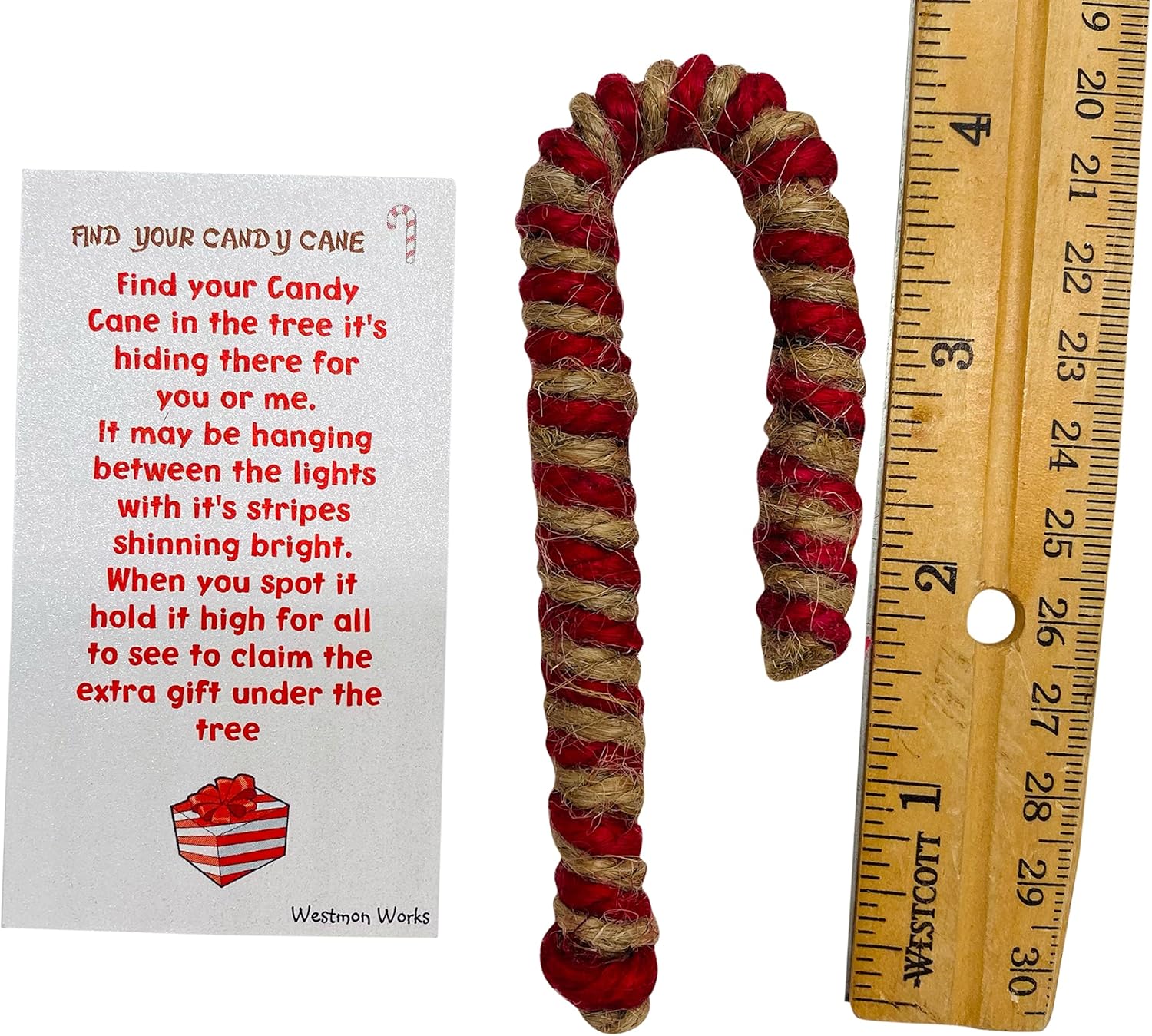 Adorno de bastón de caramelo Encuentra el tuyo en el árbol para árbol de Navidad con bolsa de cordón y tarjeta de historia