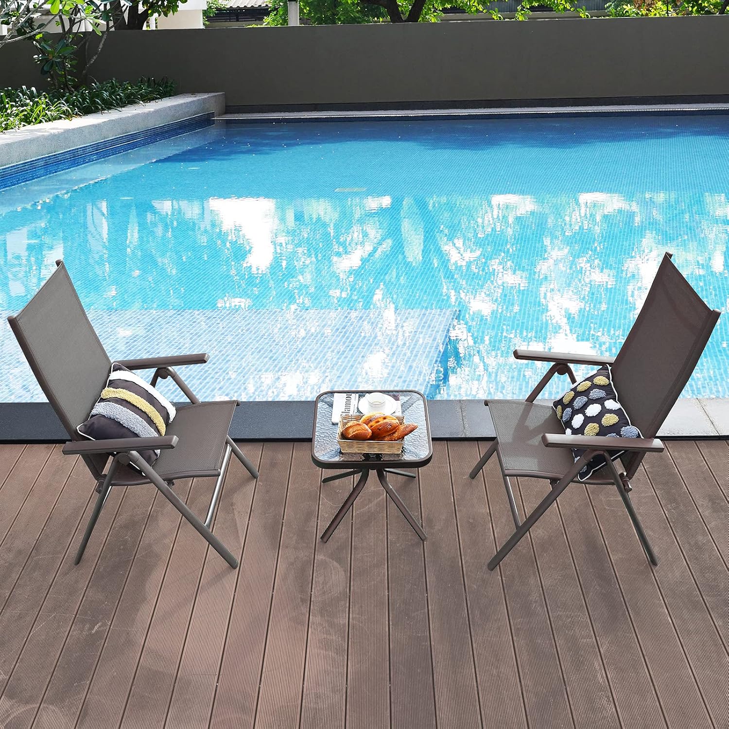 Giantex Juego de 2 sillas de patio, sillas plegables para césped, paquete de 2 sillas de exterior con respaldo ajustable de 7 niveles, marco de