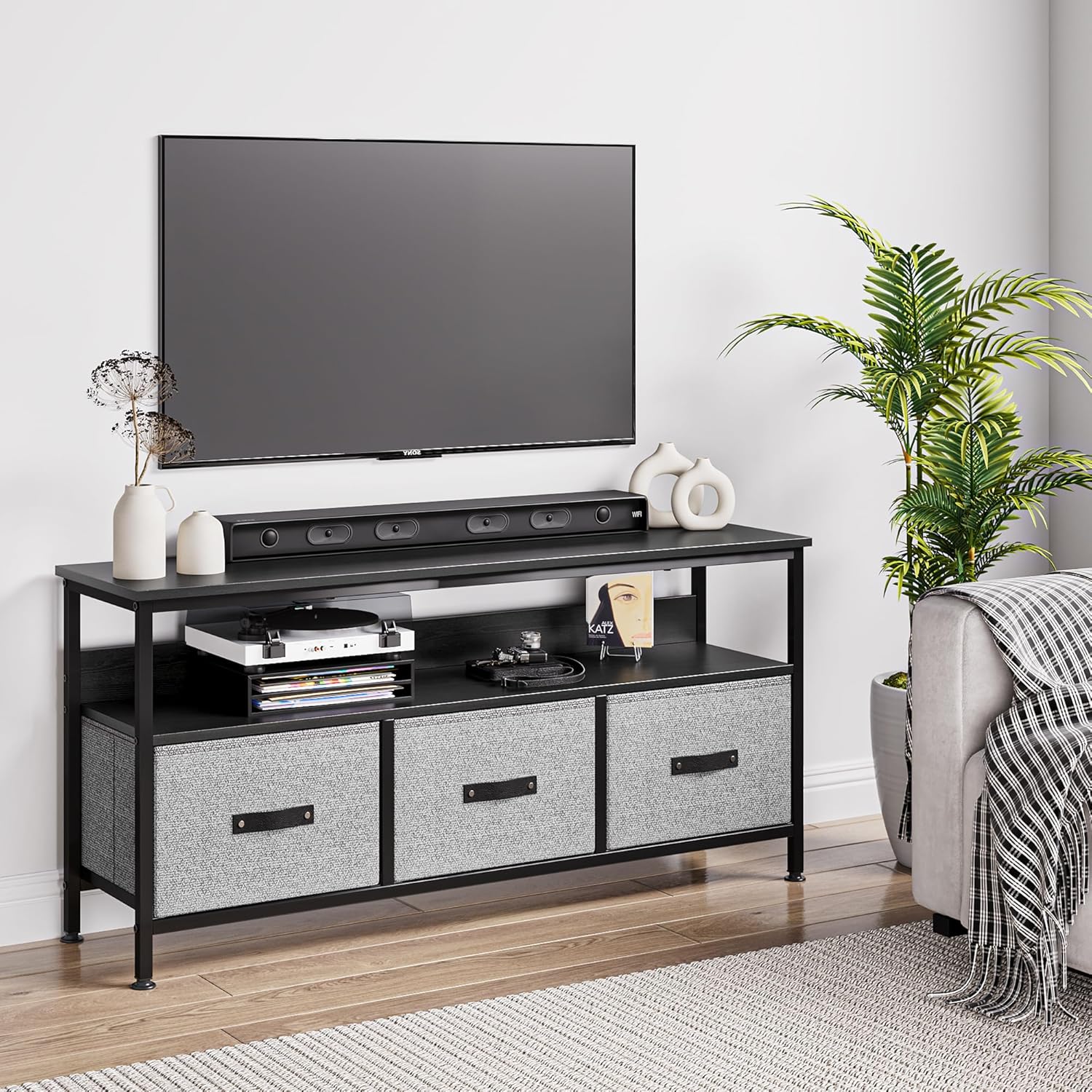 IDEALHOUSE Mueble de TV con almacenamiento, centro de entretenimiento con almacenamiento, soporte de TV de 55 pulgadas para dormitorio, soporte de