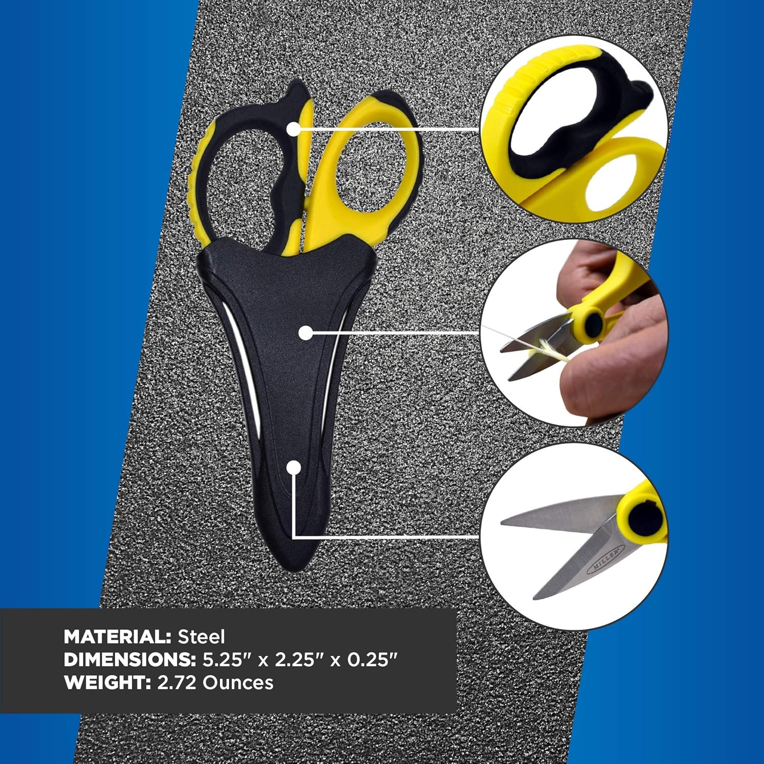 Miller KS-2 Tijeras de Kevlar de fibra óptica con bolsa para cinturón, tijeras de utilidad fácilmente portátiles para electricistas y técnicos que