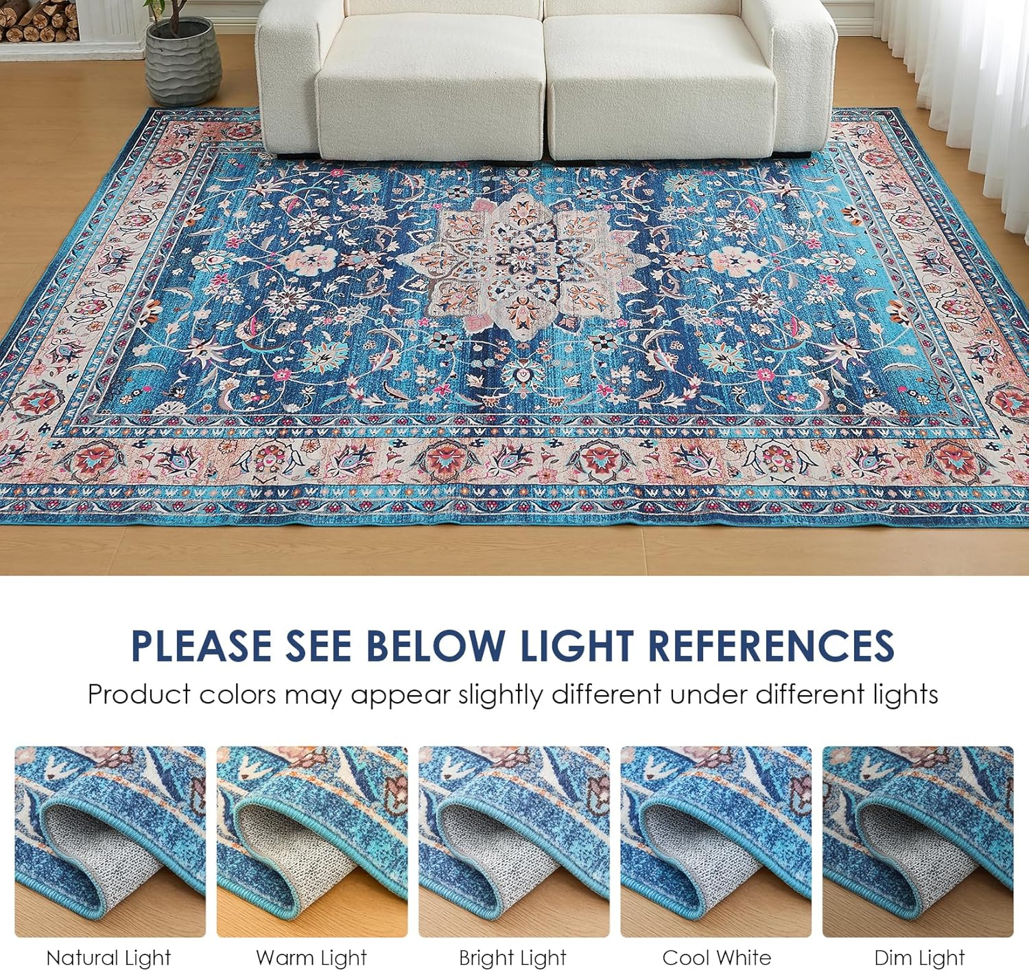 INGEROOM Alfombra vintage lavable a máquina para dormitorio, sala de estar, 5 x 7, alfombra bohemia suave y lavable a máquina para dormitorio, sala
