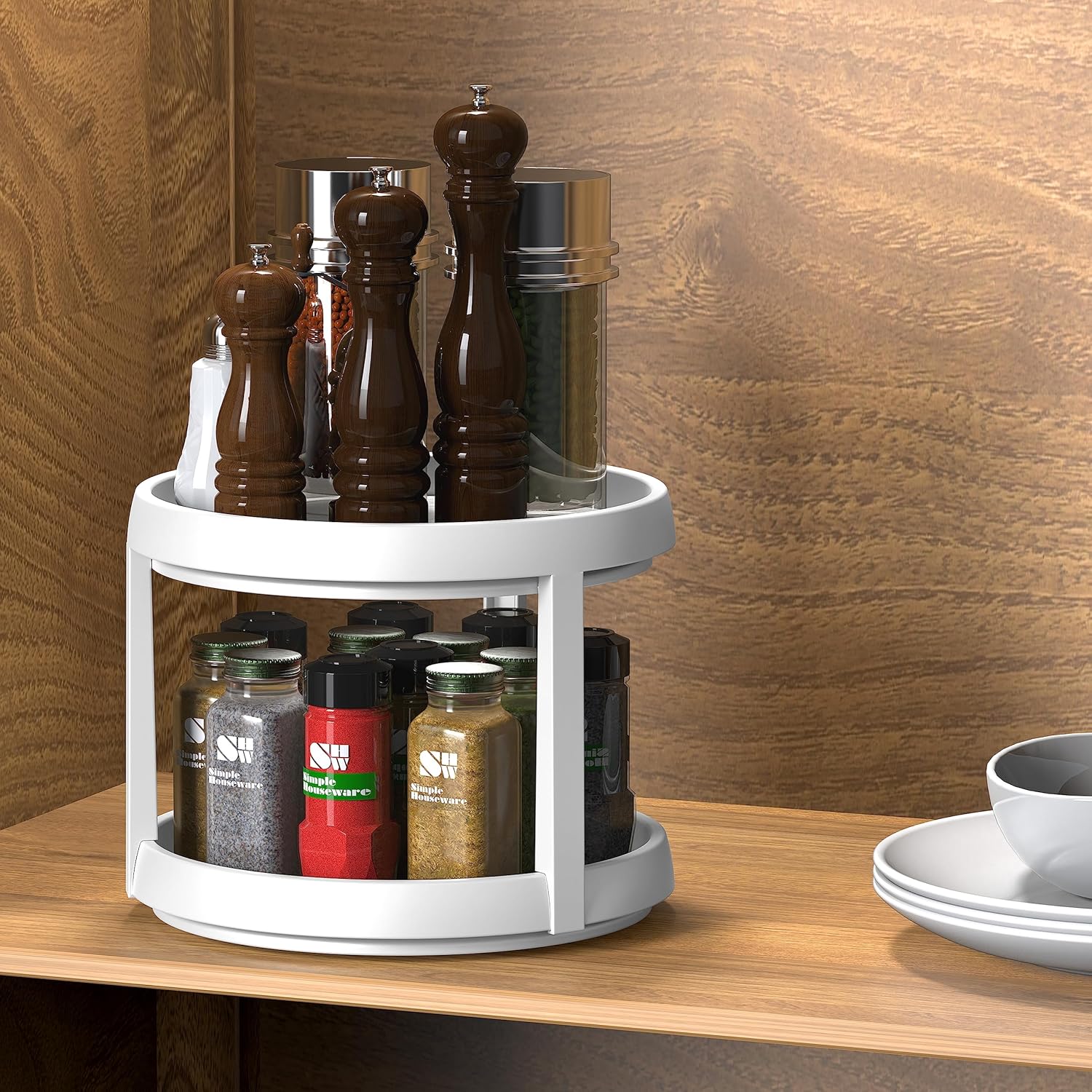 Simple Houseware Plataforma giratoria de 2 niveles Lazy Susan organizador multifuncional, arce