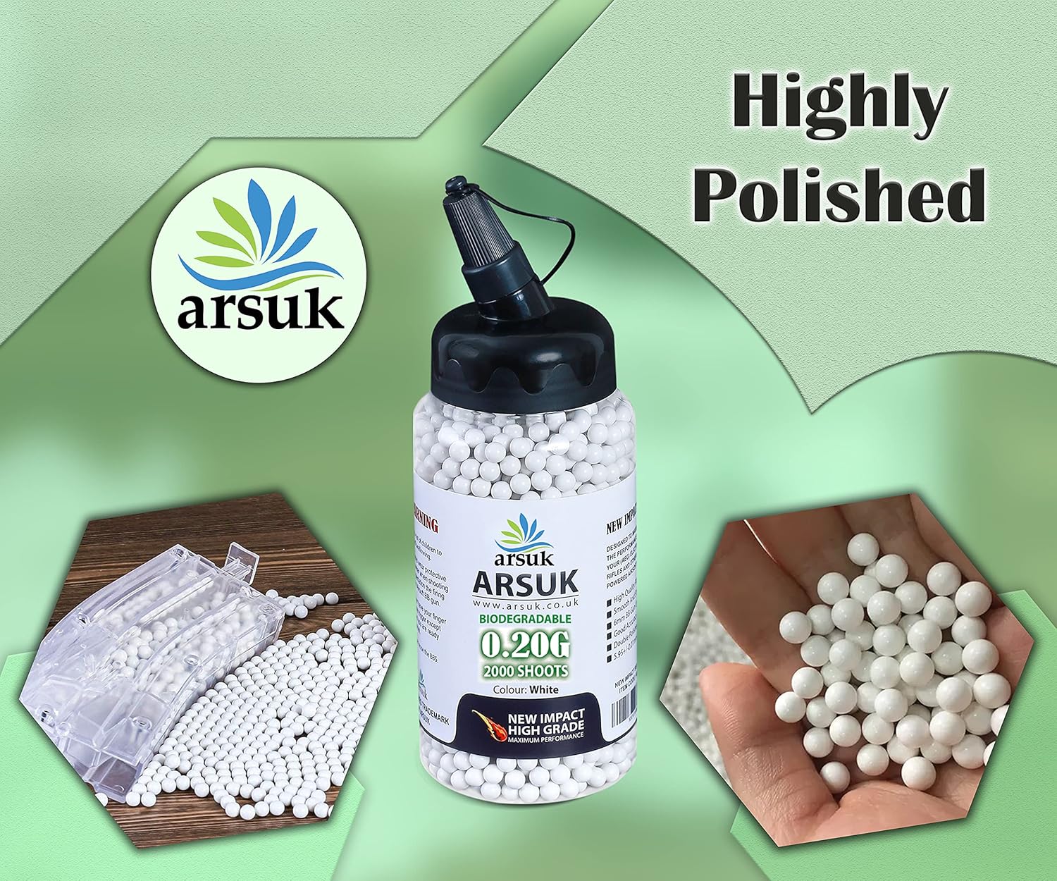 ARSUK Airsoft BB Pellets de 0.236in BBS 0.01oz – Munición de paintball de alta calidad para cargador Airsoft, contenido 1000, 2000, 5000, 10000 balas