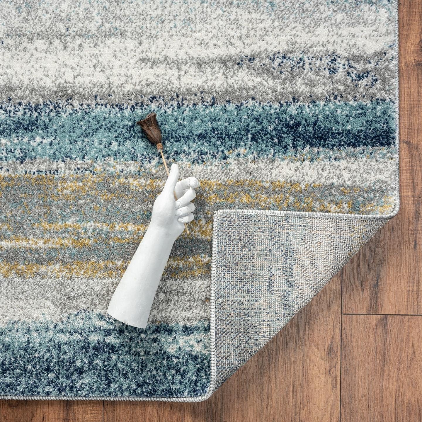 LUXE WEAVERS Alfombra moderna resistente a las manchas, color amarillo y azul, tamaño 9 x 12