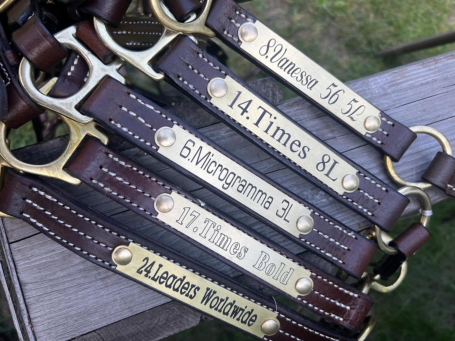 Leaders – Cabestro de cuero para caballos con placa de nombre grabada personalizada para caballo