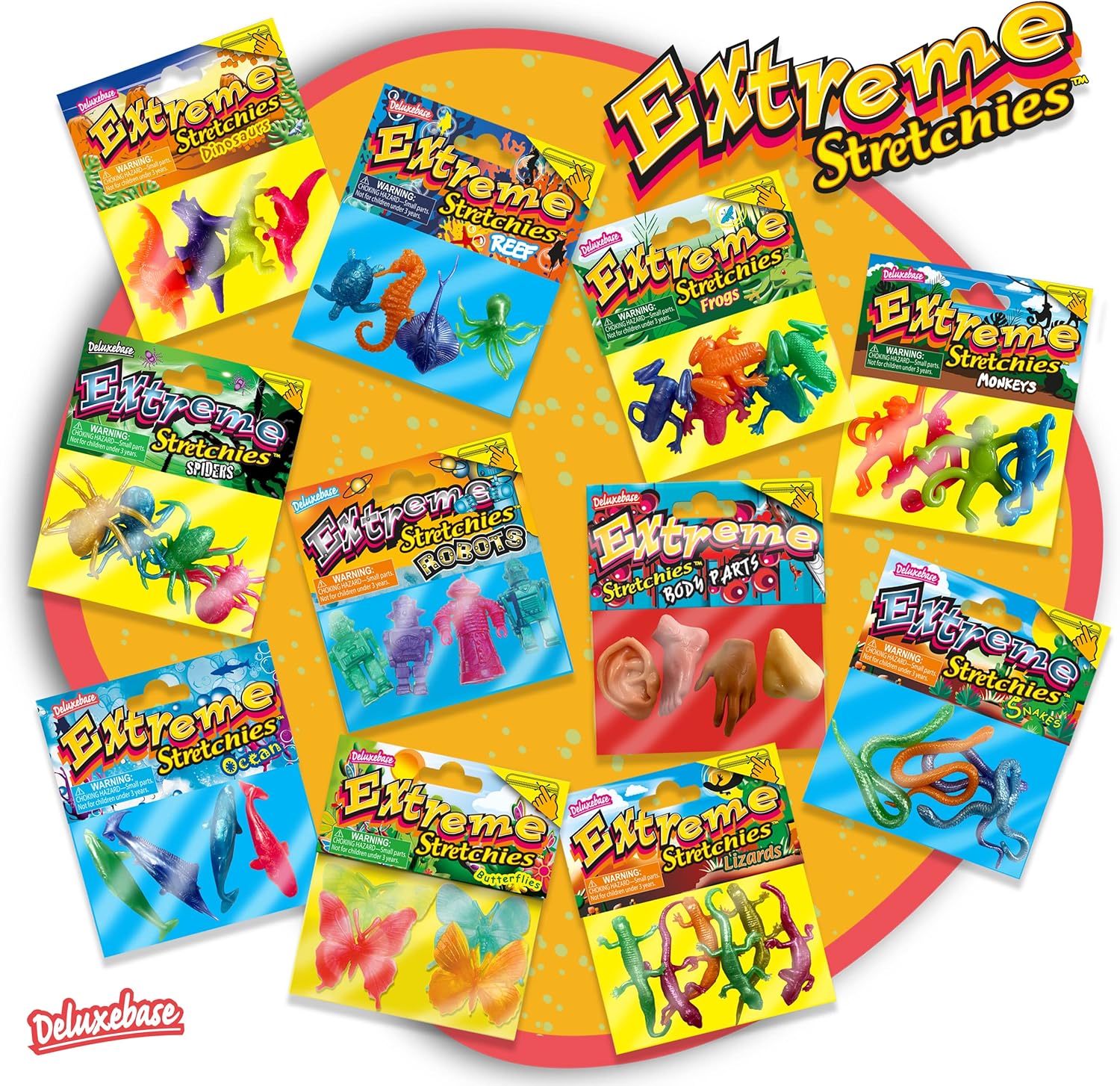 Extreme Stretchies – Mono de Deluxebase. Paquete de 4 juguetes elásticos de animales pequeños de zoológico. Perfecto para niños, grandes recuerdos