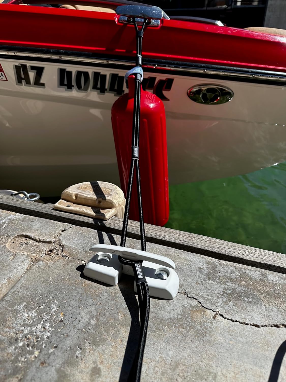 (2) Líneas de muelle elásticas ajustables de 5 pies para barcos, líneas de amarre, línea de muelle de moto acuática, con lazos de velcro integrados,
