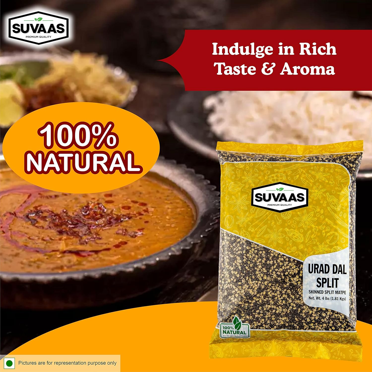 Suvaas Split Urad Dal – Lentejas negras de gramo 100% naturales, 4 libras, auténticas dales y legumbres indias para cocinar y comer saludables