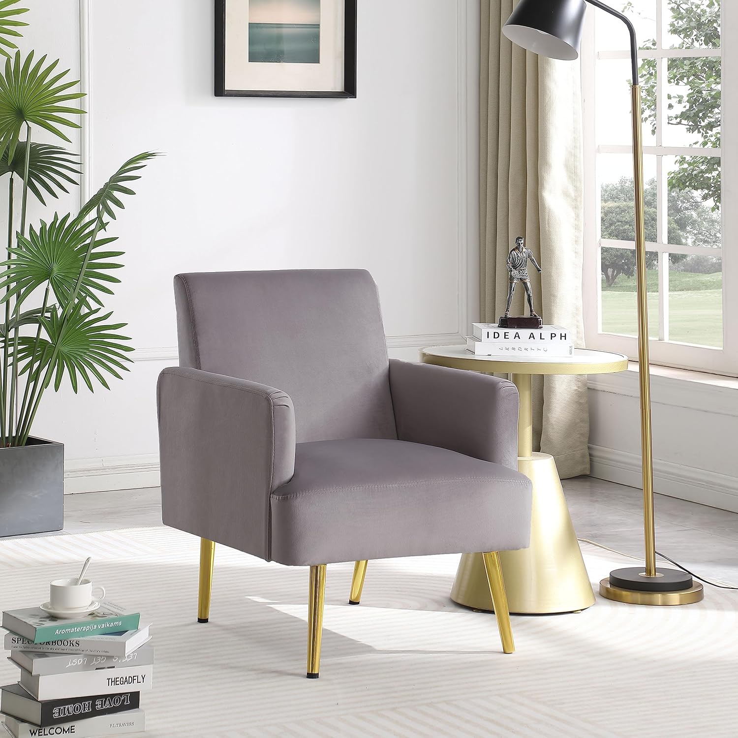 Juego de 2 sillas decorativas de terciopelo, sillón moderno de sherpa con patas de metal dorado, cómodo sillón de club de barril, silla de lectura