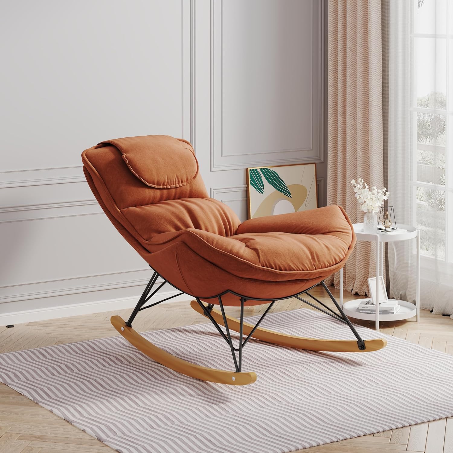 Mecedora para interiores, sofá individual de ocio, mecedora de terciopelo suave con cojín de asiento desmontable y lavable, cómoda silla de lectura