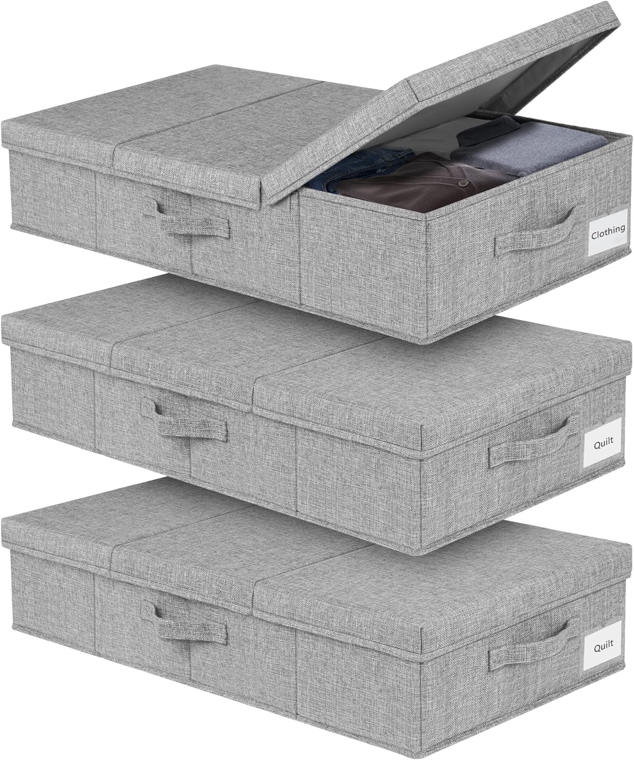 boailydi Contenedores de almacenamiento debajo de la cama con tapa, contenedores de almacenamiento resistentes para debajo de la cama con asa