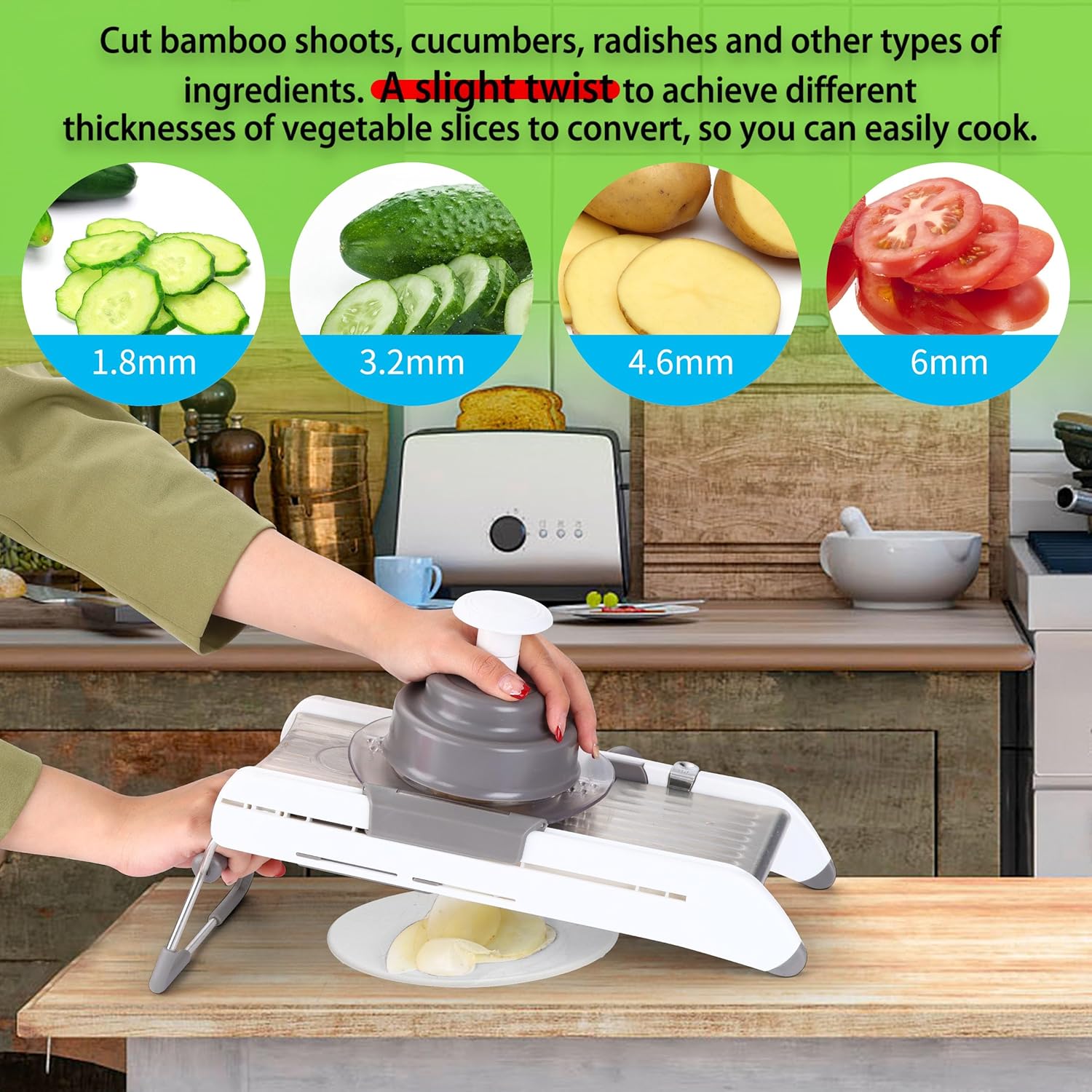 Cortadora de alimentos de mandolina para cocina, picadora de verduras de acero inoxidable, picadora de alimentos, rebanadora de mandolina ajustable,