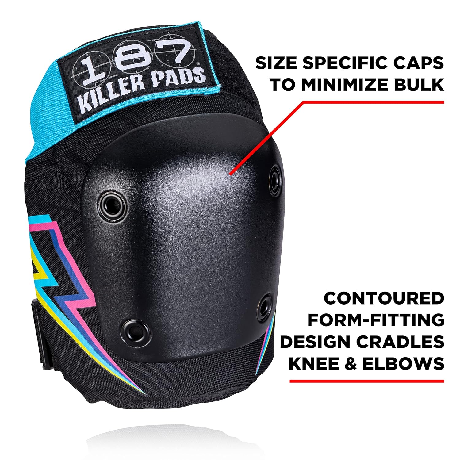 187 KILLER PADS Rodilleras, coderas y muñequeras, juego de seis piezas, perno eléctrico, talla XS