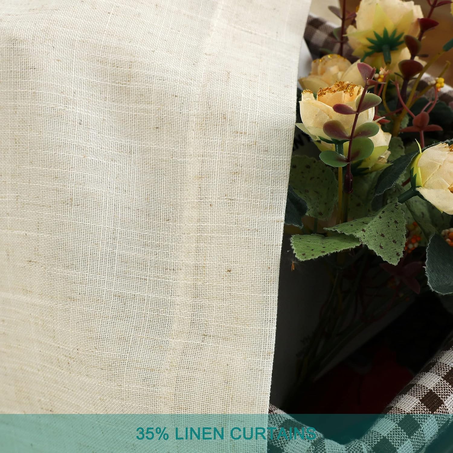 Cortinas de lino natural de 84 pulgadas de largo, con bolsillo y trabillas traseras, cortinas texturizadas de algodón, juego de 2 paneles de