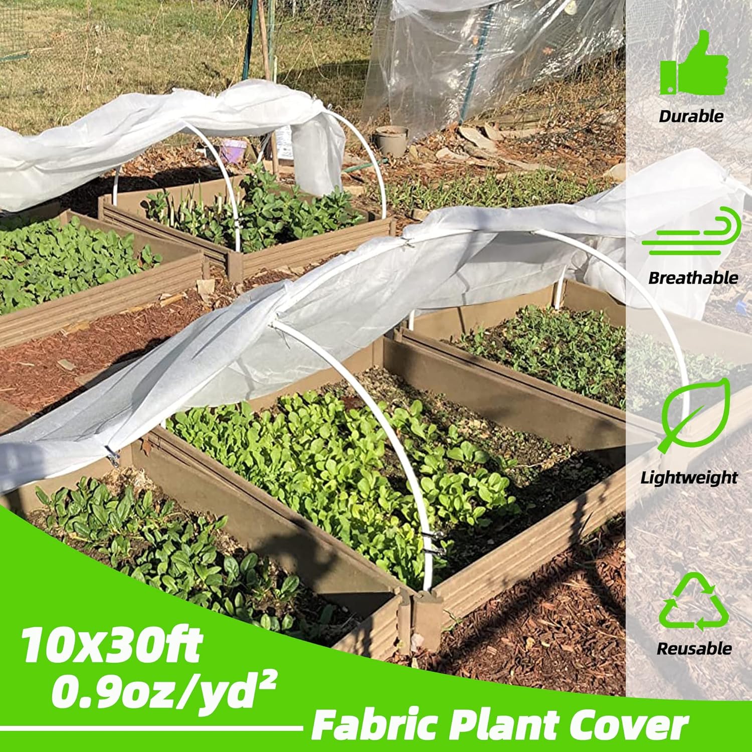 Cubiertas para plantas, protección contra congelación, 10 x 30 pies, manta de tela flotante para protección de invierno, 0.9 ozyd