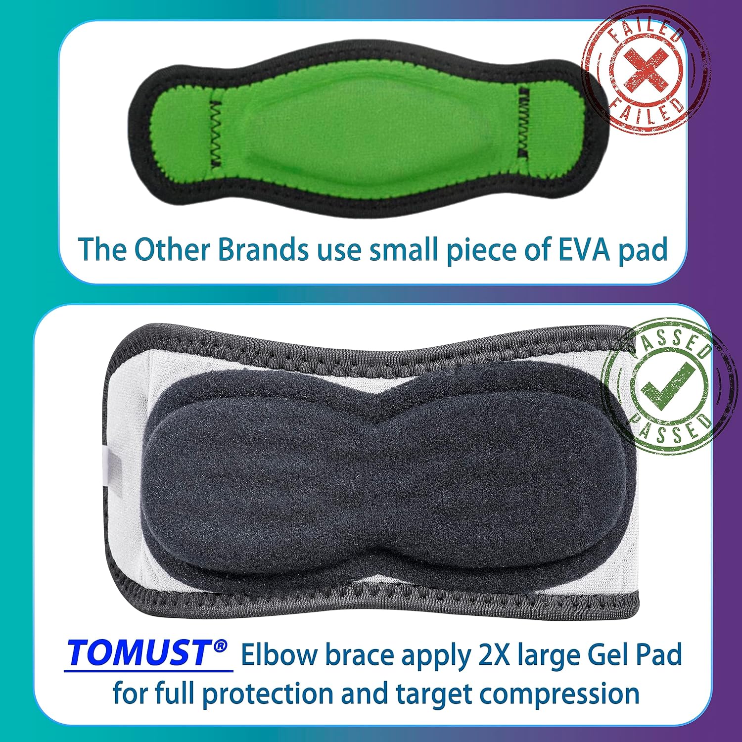 TOMUST Codera de tenis  Banda de apoyo ajustable para antebrazo con almohadilla de compresión de gel, correa para el codo para bursitis, golfistas,