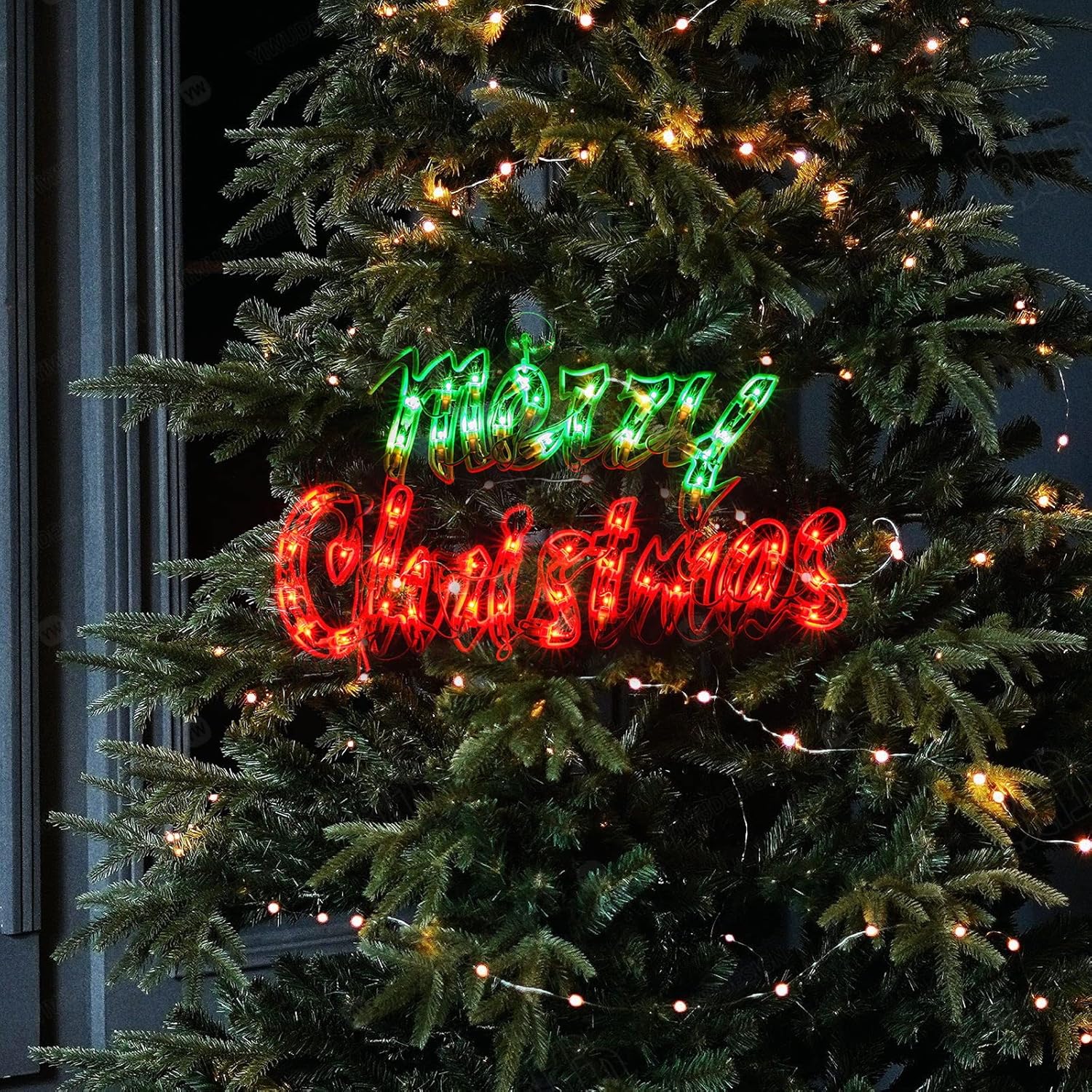 LAMPHOME Letrero de Navidad iluminado de 17.7 pulgadas, decoración de silueta de ventana de feliz Navidad (17.7 pulgadas)
