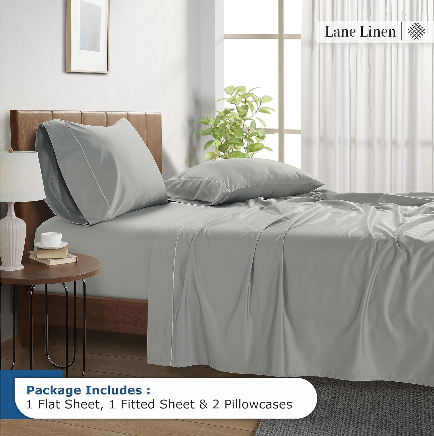 LANE LINEN Juego de sábanas de 100% algodón egipcio, 1500 hilos, 4 piezas, sábanas de algodón tamaño Queen, sábanas de lujo con tejido satinado,