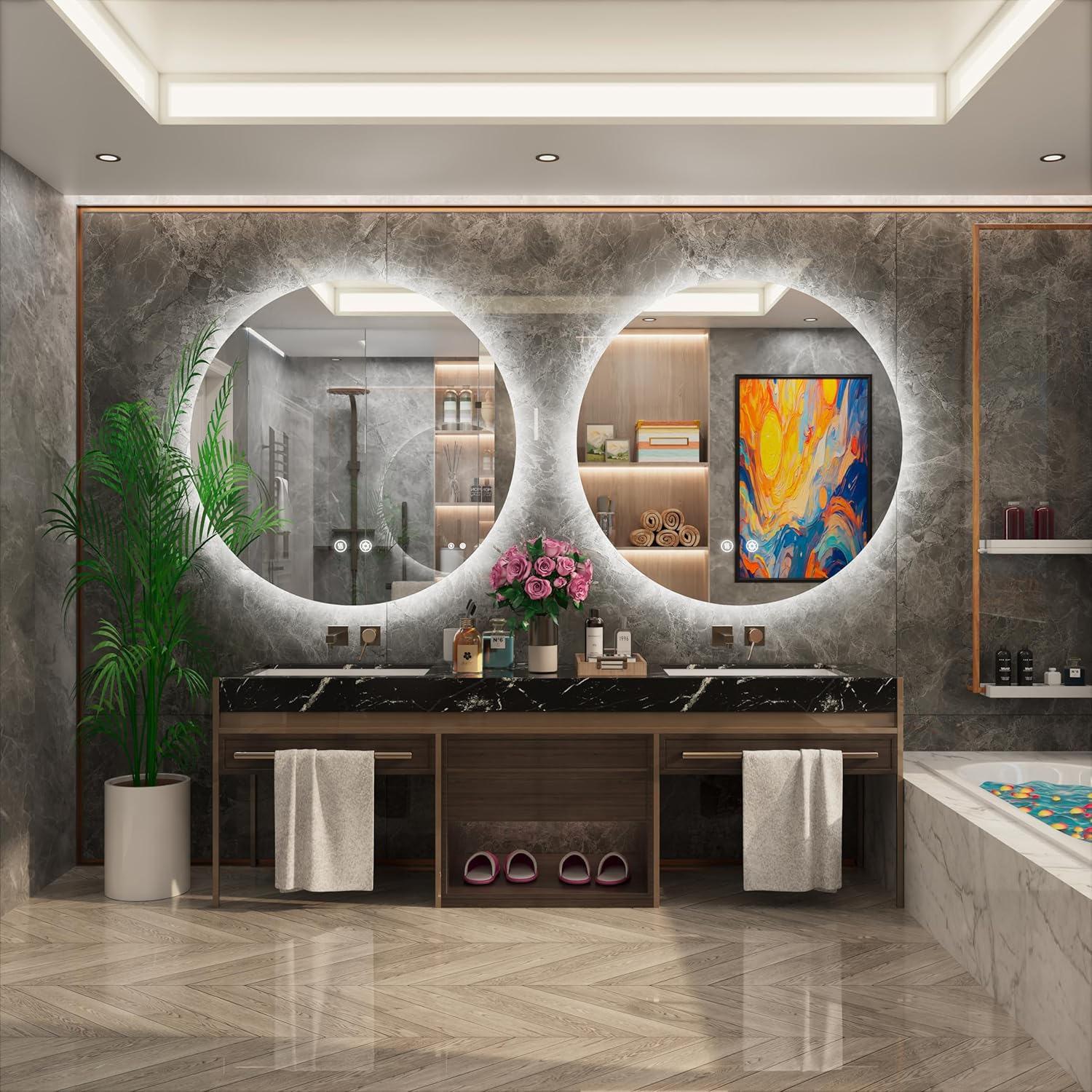 Espejo LED redondo, espejo LED retroiluminado redondo de 32 pulgadas, espejo de tocador de baño con luces, espejo de maquillaje iluminado circular