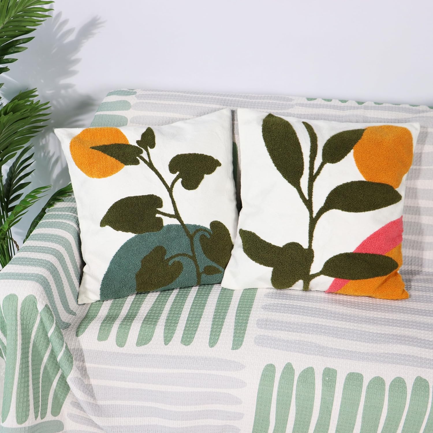 JIABOLANG Juego de 2 fundas de almohada abstractas bohemias de 18 x 18 pulgadas para sofá, sala de estar, funda de cojín geométrica floral tejida,