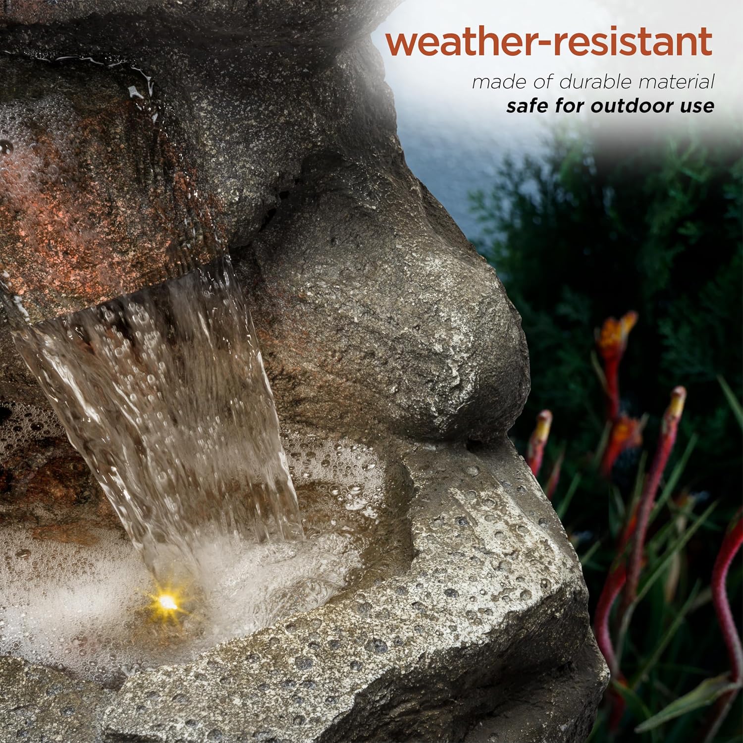 Alpine Corporation WIN1184 Fuente de cascada de roca de 5 niveles con luces LED con aspecto de piedra natural, 40 pulgadas, gris