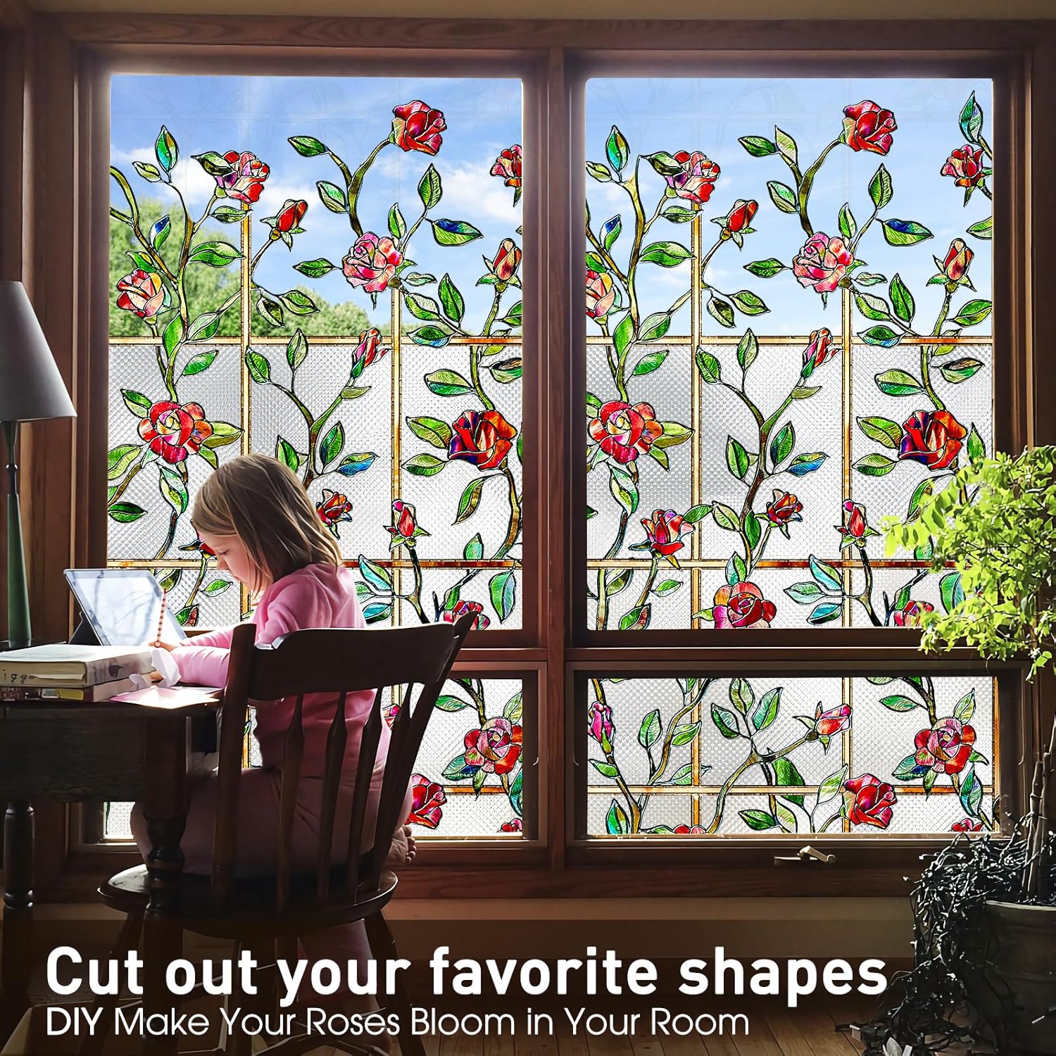Windimiley Película de privacidad para ventanas de vitral 3D rosa decorativa para baño, esmerilado, se adhiere a la ventana de bloqueo del calor del