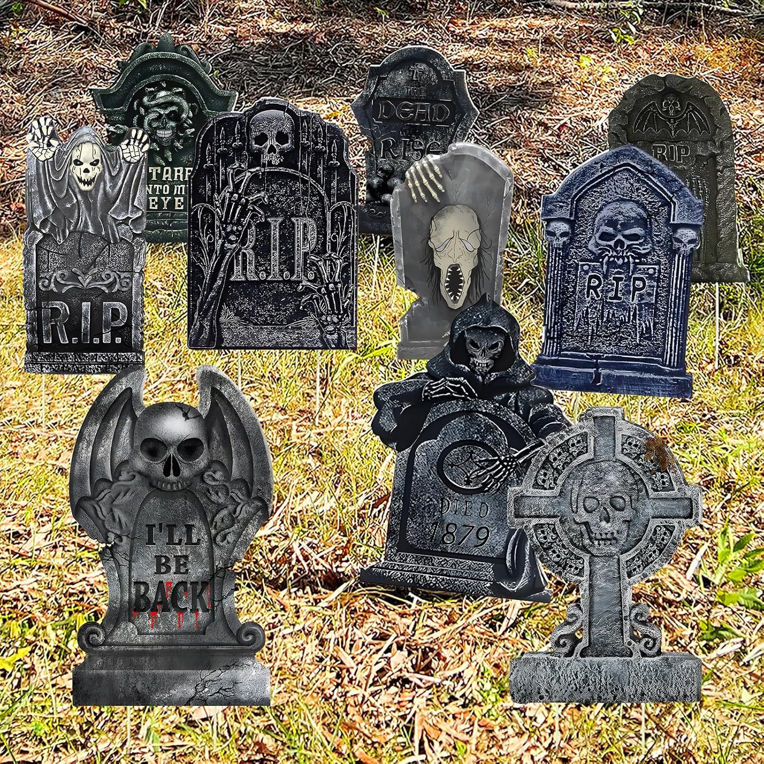 GameXcel 10 piezas de decoración de lápida de Halloween para lápida de cementerio, letreros de patio al aire libre, césped, patio, jardín,
