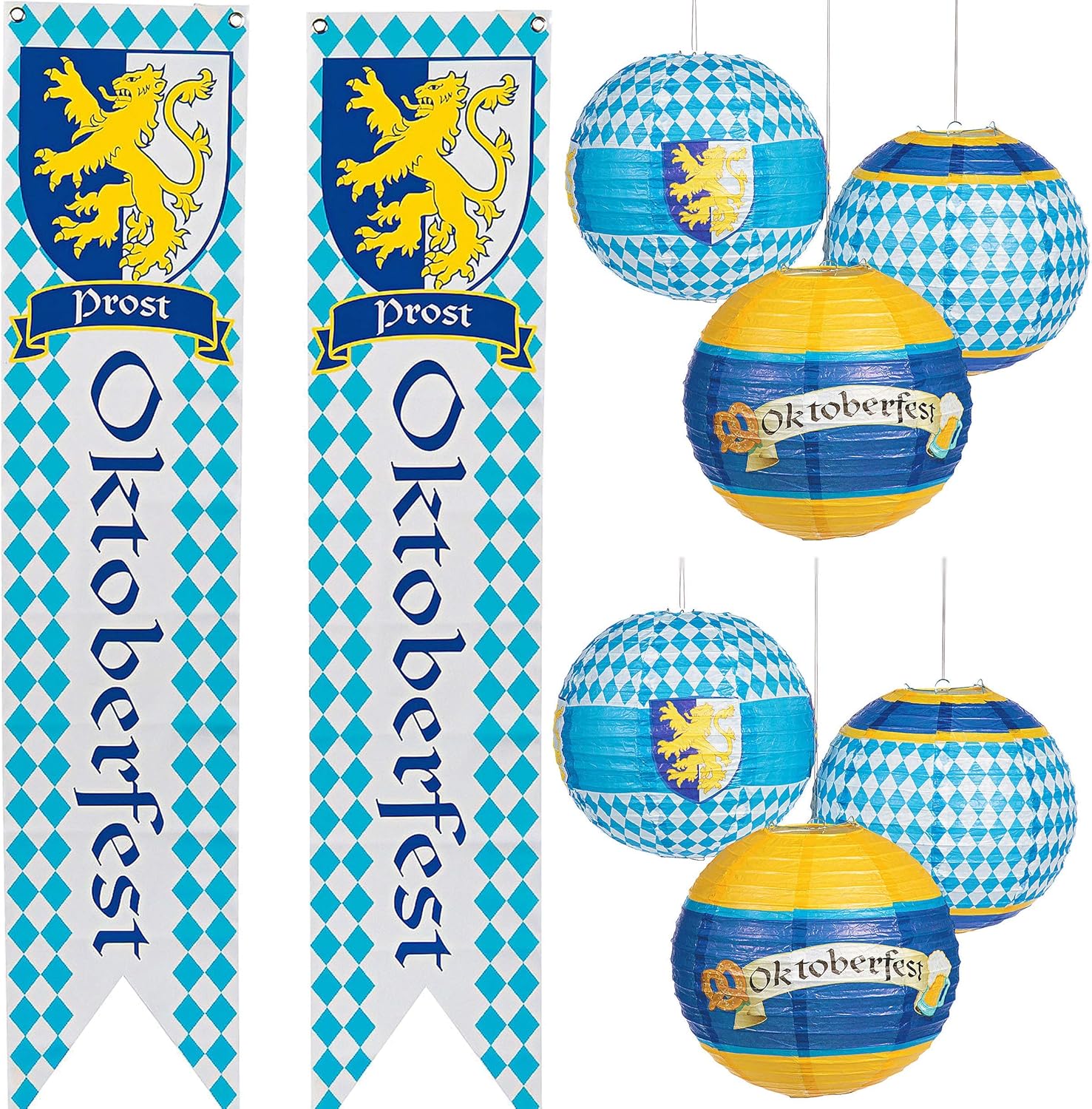 Juego de 8 piezas de decoración de Oktoberfest  6 faroles de papel colgantes y 2 carteles de pared para suministros de fiesta de Oktoberfest,