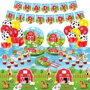 218 piezas de suministros para fiesta de cumpleaños de granjero, animales de granja, decoraciones de fiesta de cumpleaños, platos de granja, 218 piezas de suministros para fiesta de cumpleaños de granjero, animales de granja, decoraciones de fiesta de cumpleaños, platos de granja,