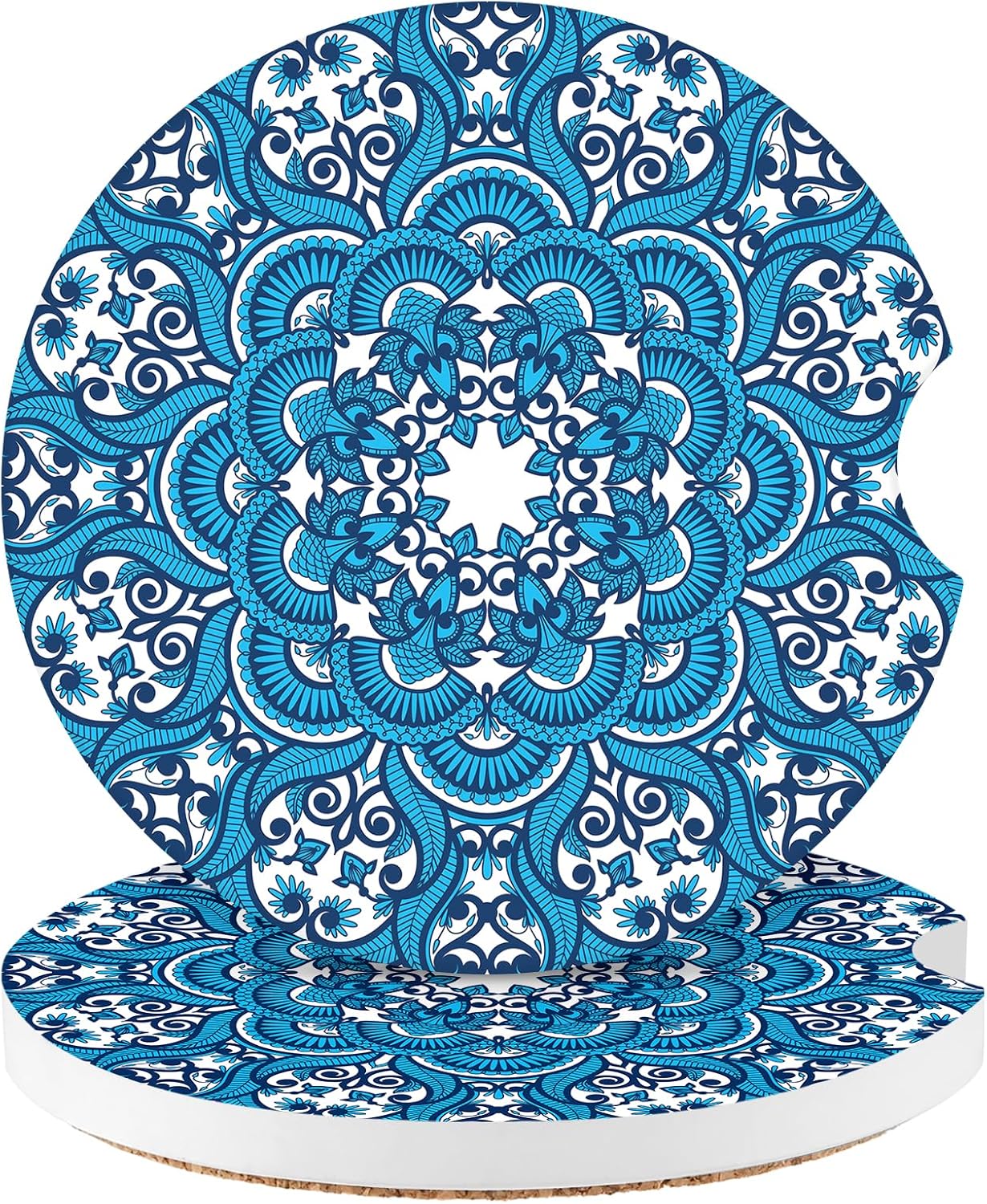 Watbro Posavasos absorbentes para automóvil, paquete de 2 unidades, 2.75 dedos, muesca de 2.75 dedos, patrón de porcelana retro, estilo de los años