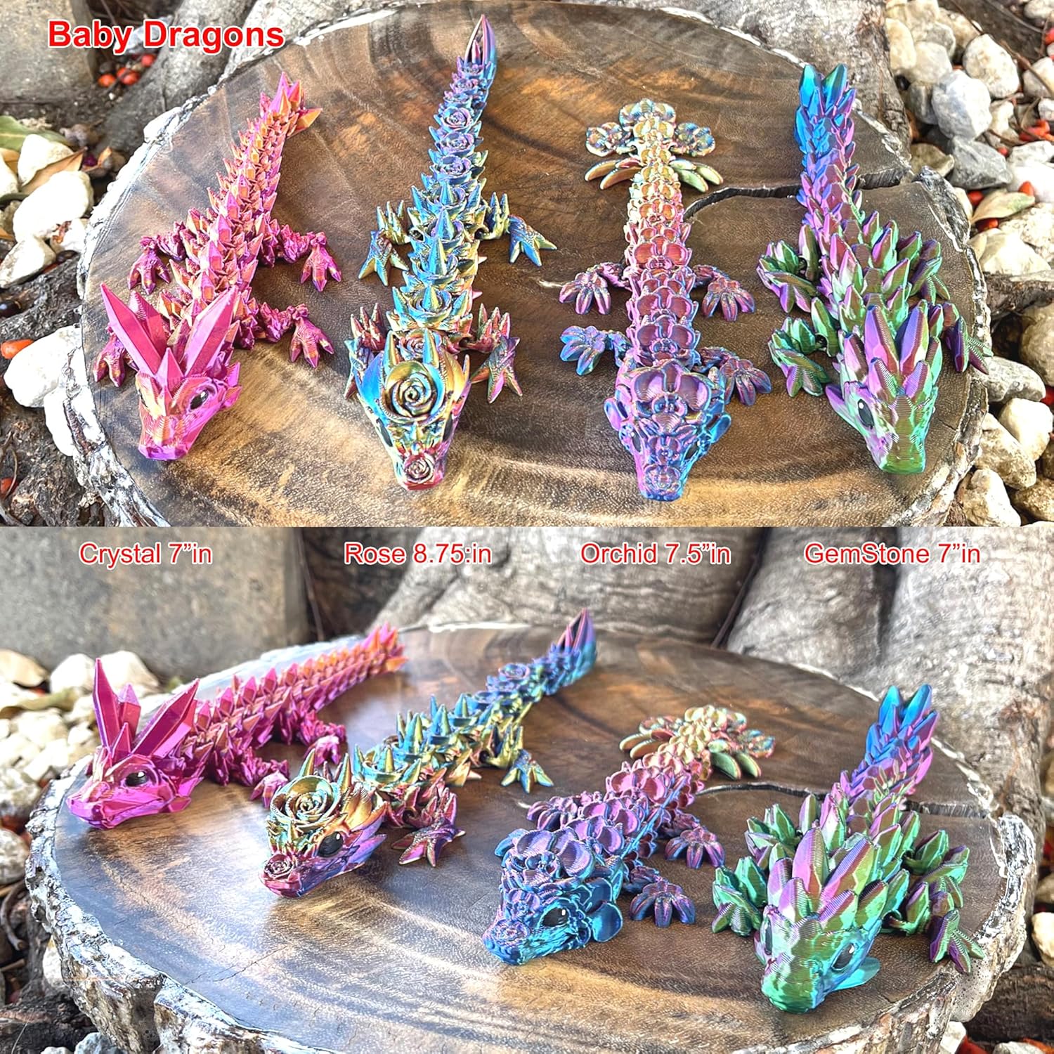 Dragones bebé, con huevo de dragón opcional, cristal articulado bebé, rosa, orquídea, dragón de piedras preciosas, juguete para ansiedad para