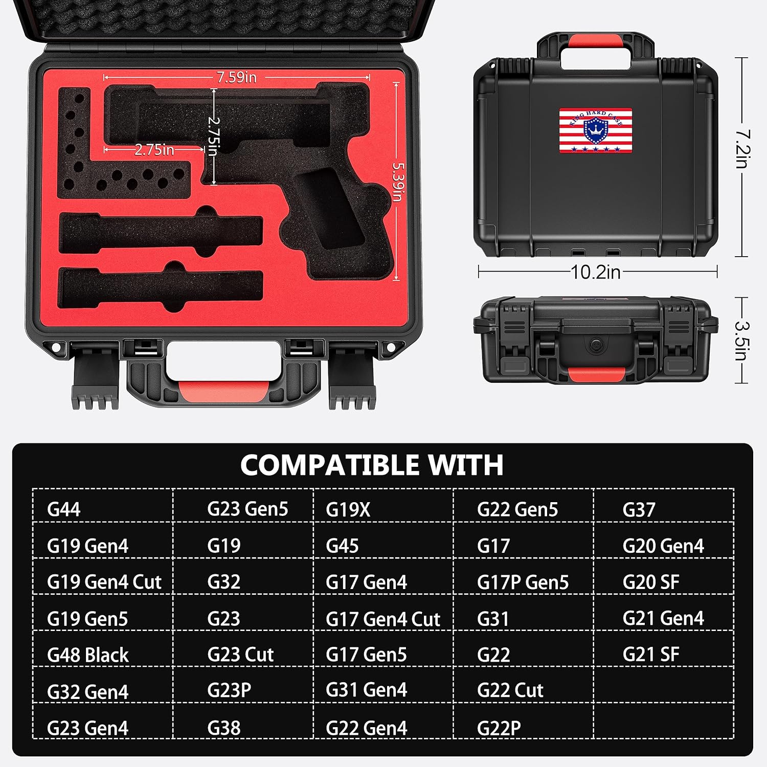 Kinghardcase Funda rígida táctica para pistola Glock, agua y golpes, carcasa rígida con espuma aprobada por la TSA para GLOCK