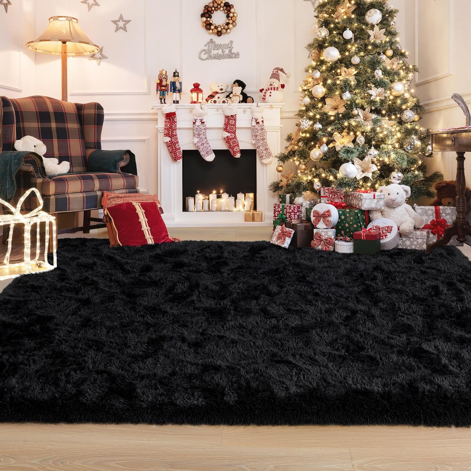 Foxmas Alfombra suave para sala de estar, de 8 x 10 pies, lavable, grande, esponjosa, gruesa, lanuda con parte inferior antideslizante para