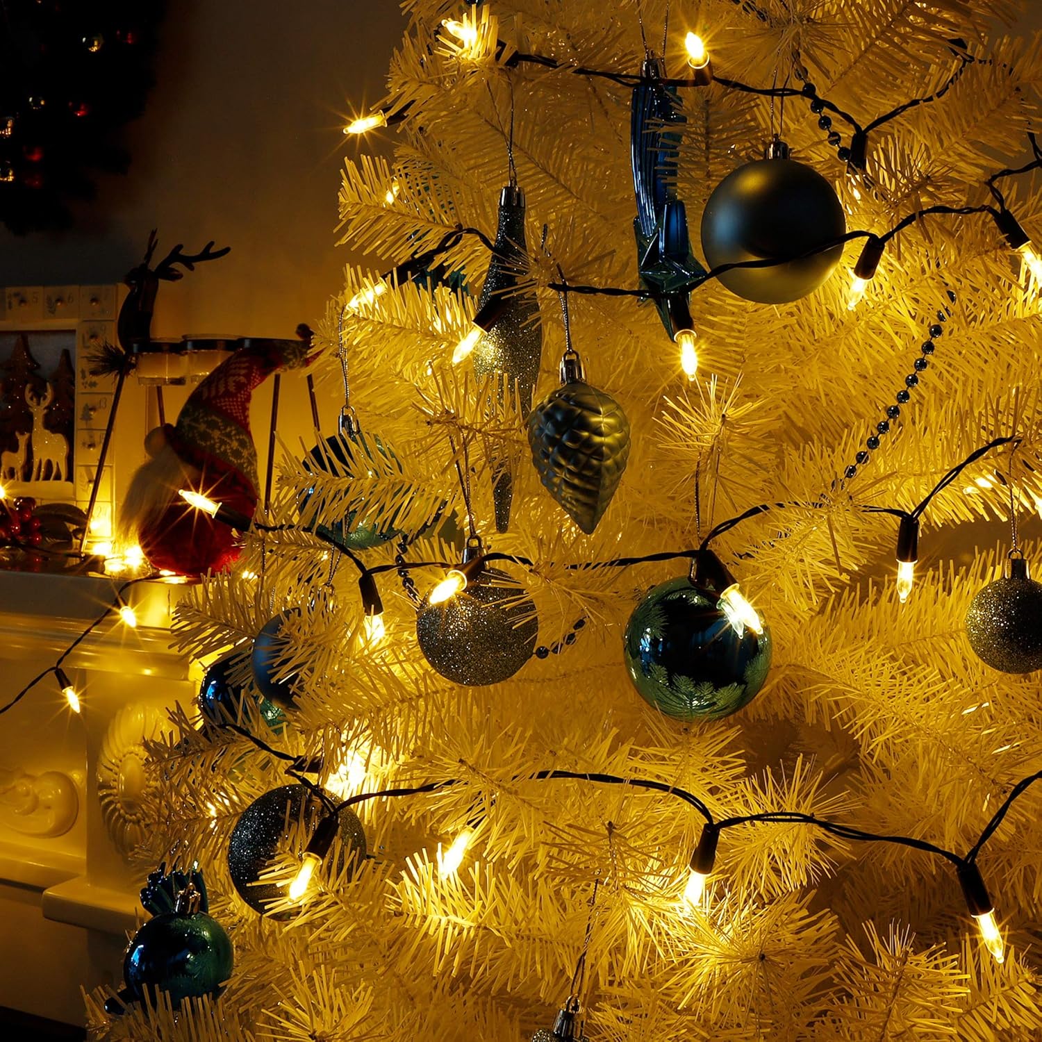 Joliyoou 50 luces LED de Navidad de color blanco cálido, 2 unidades de 16 pies, funciona con pilas, mini tira de luces de Navidad con 8 modos de