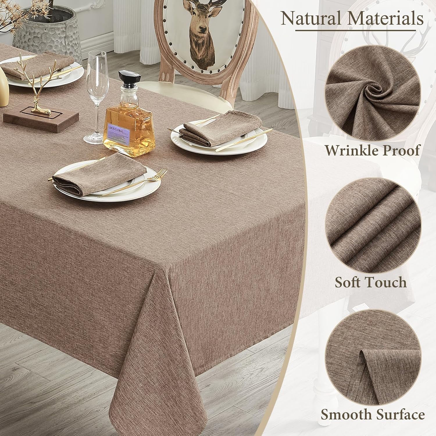 Mantel rectangular, impermeable y resistente a las manchas, estilo de lino, estilo granja, lavable de imitación decorativo, mantel de tela para