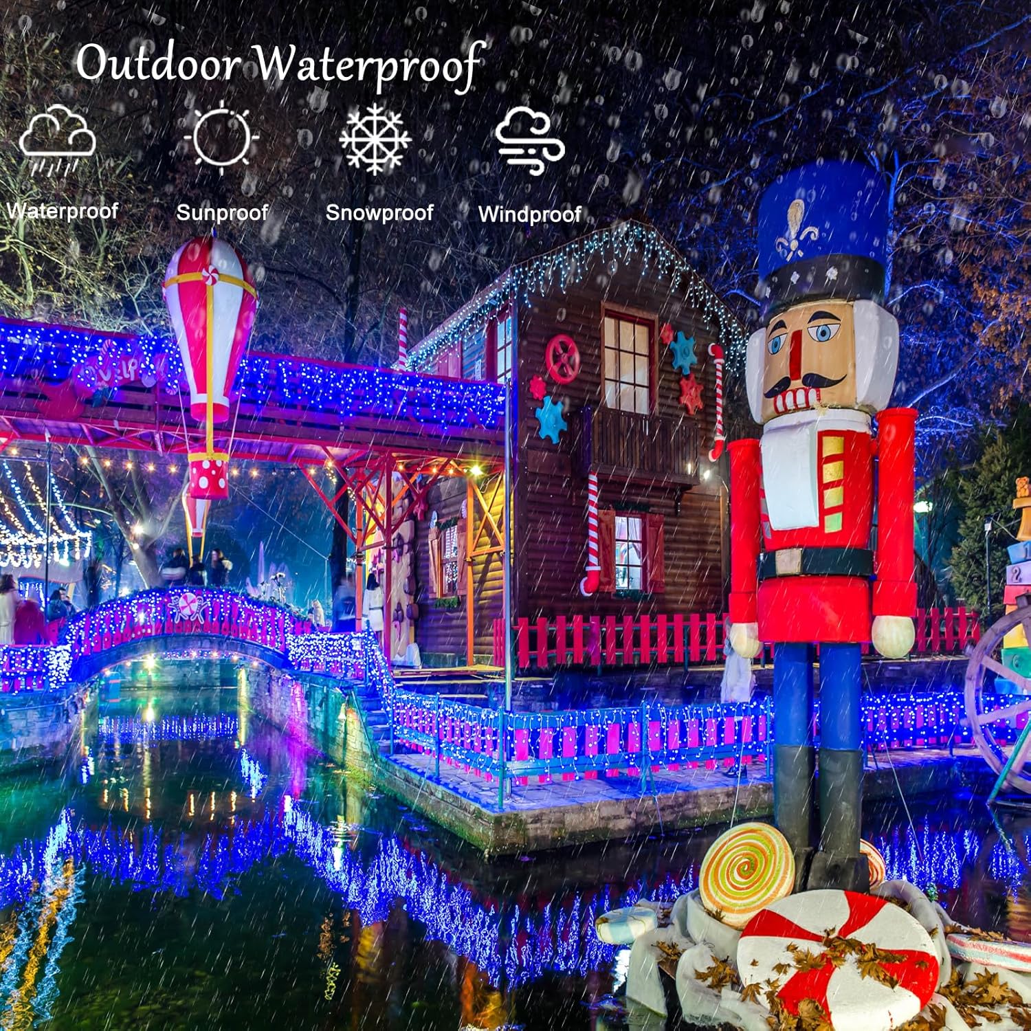 Luces de Navidad para exteriores  99 pies 1216 luces LED de carámbano al aire libre  Enchufe 8 modos de luces parpadeantes para decoraciones de